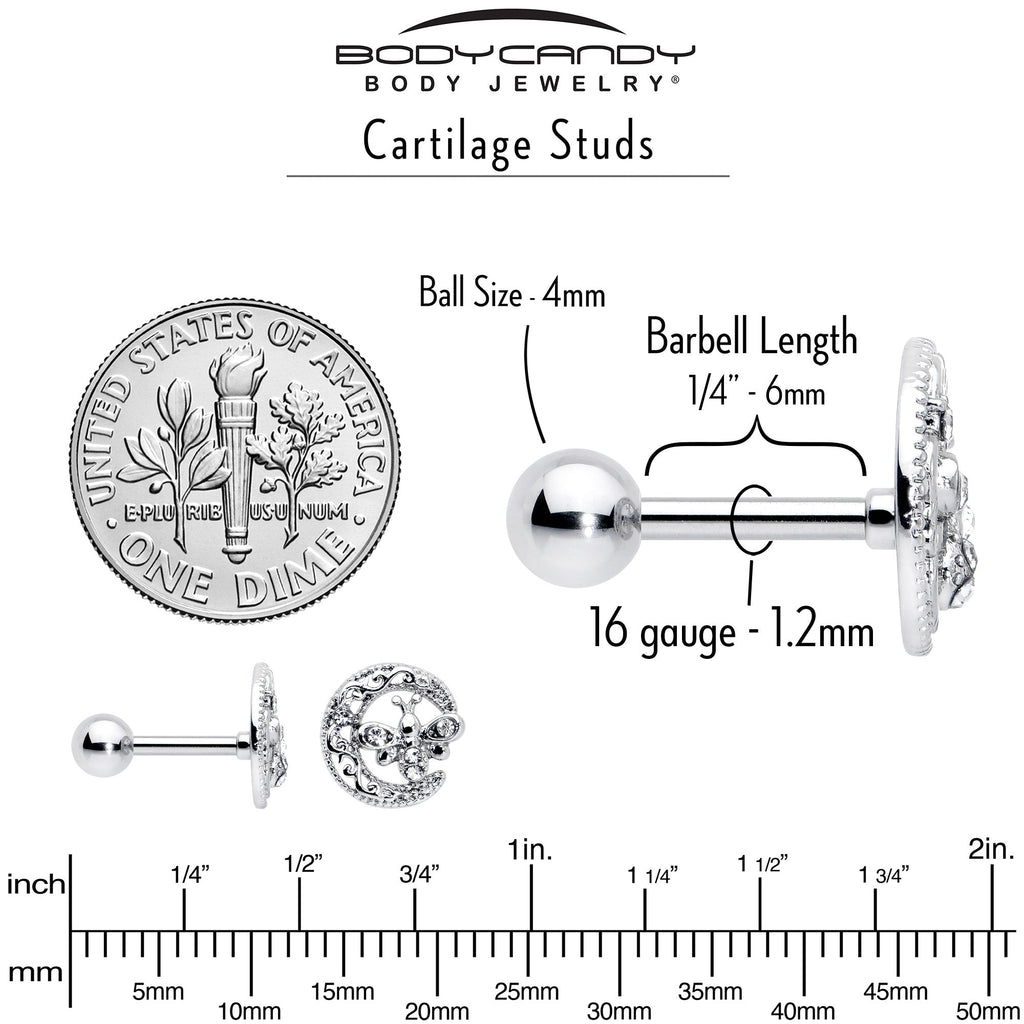 BodyCandy 16G 1/4 Clear Gem Lunar Dragonfly Cartilage Tragus Earring — alternative angle