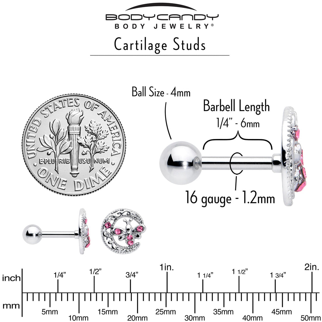 BodyCandy 16G 1/4 Pink Gem Lunar Dragonfly Cartilage Tragus Earring — alternative angle