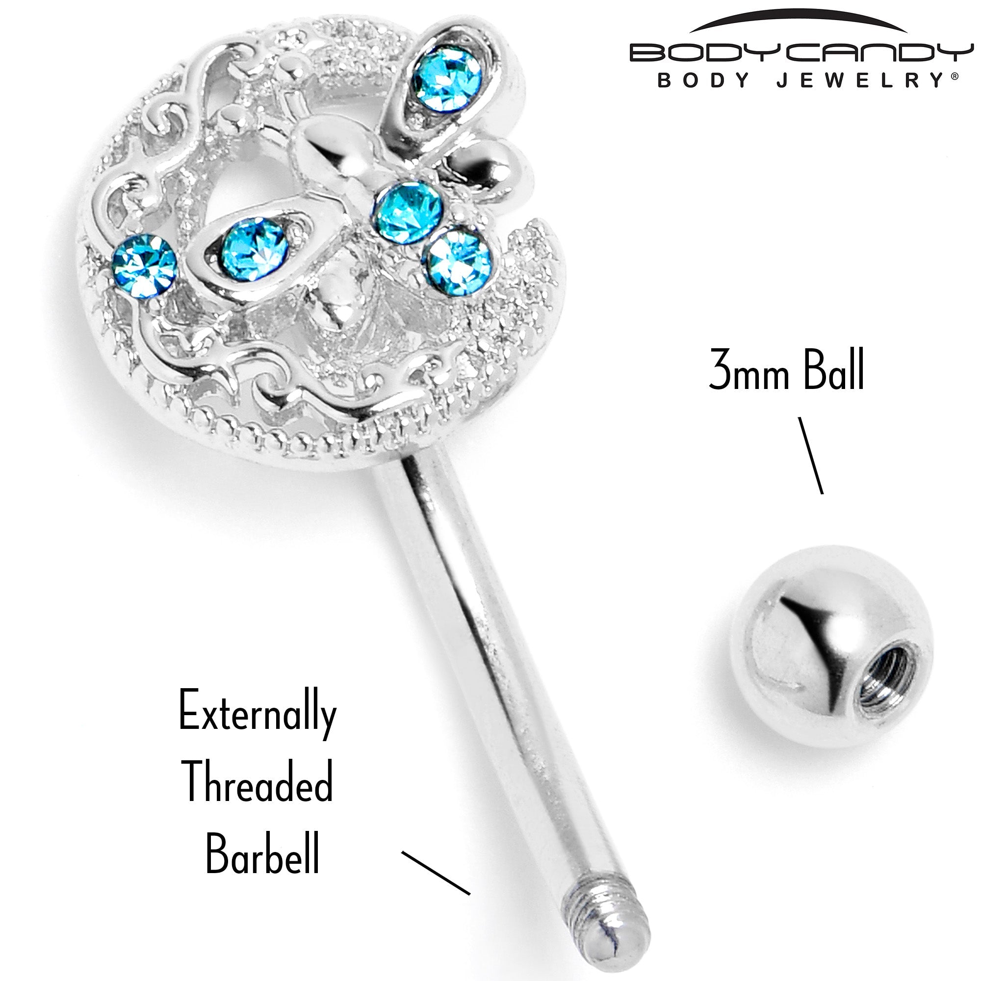 BodyCandy 16G 5/16 Blue Gem Lunar Dragonfly Curved Eyebrow Ring — back view