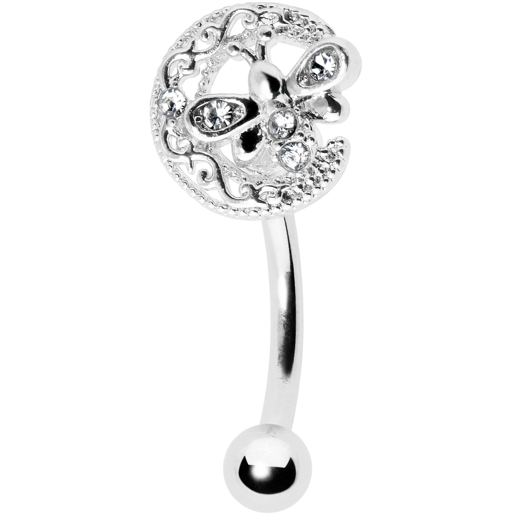 BodyCandy 16G 5/16 Clear Gem Lunar Dragonfly Curved Eyebrow Ring — main product shot