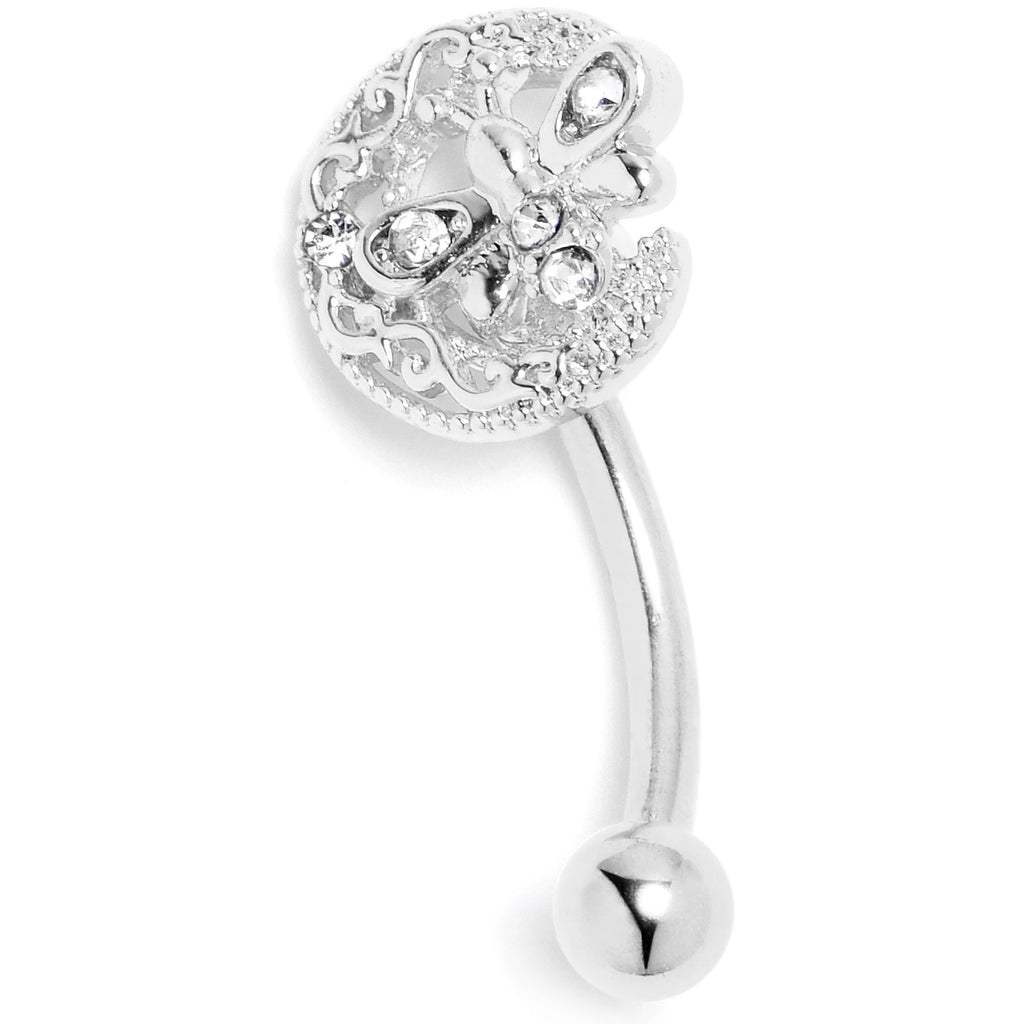 BodyCandy 16G 5/16 Clear Gem Lunar Dragonfly Curved Eyebrow Ring — lifestyle context