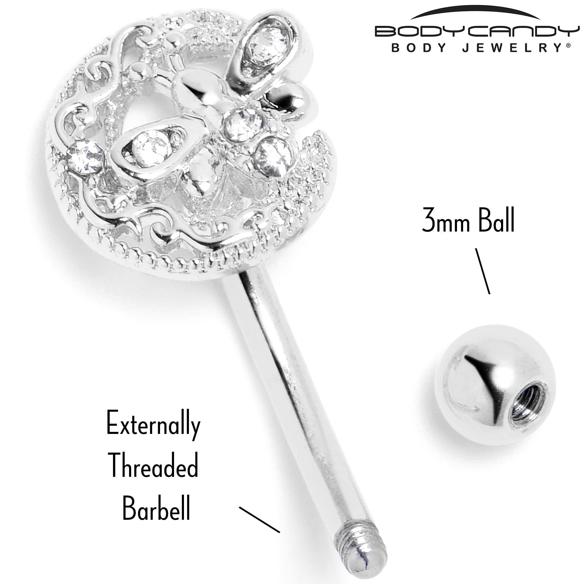 BodyCandy 16G 5/16 Clear Gem Lunar Dragonfly Curved Eyebrow Ring — back view
