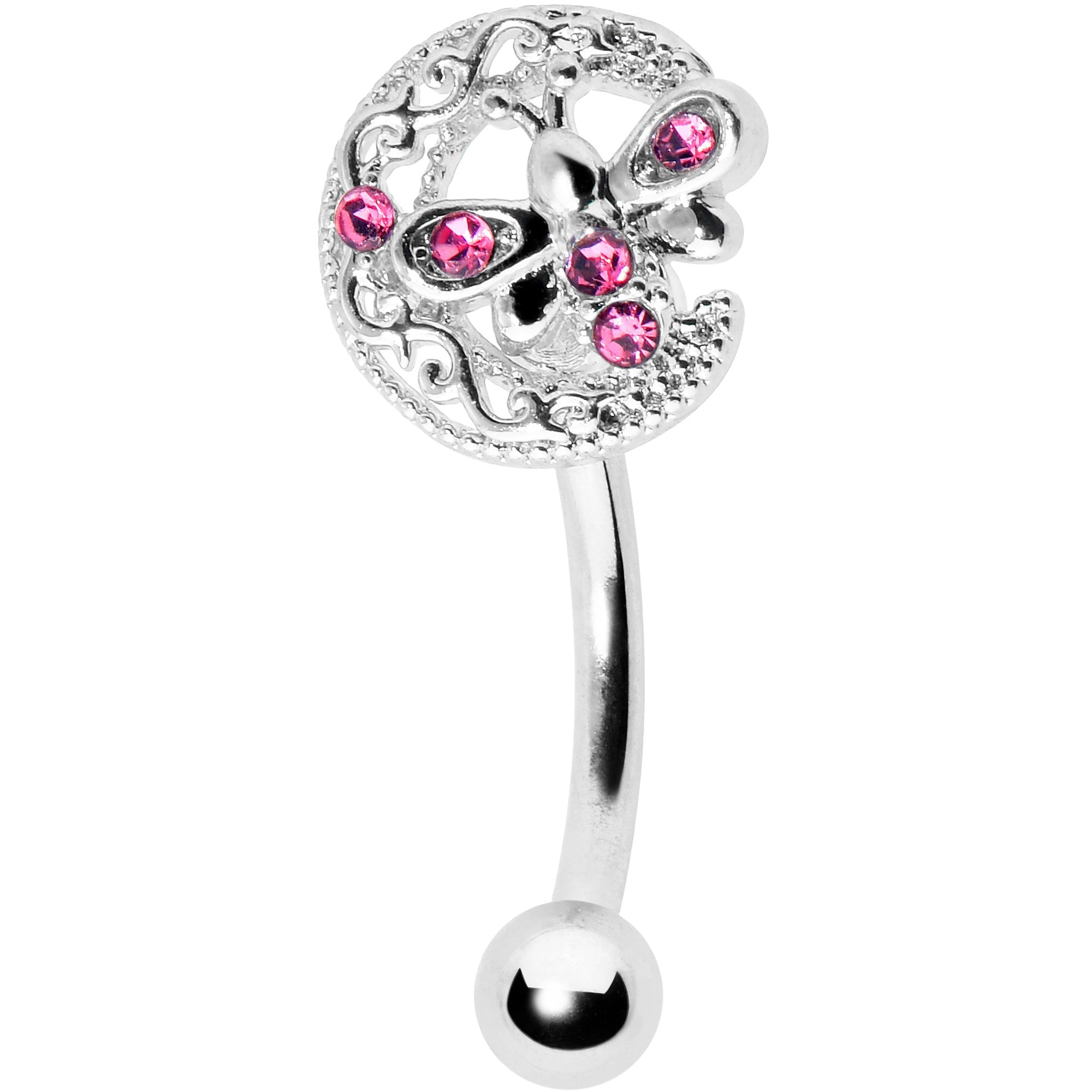 BodyCandy 16G 5/16 Pink Gem Lunar Dragonfly Curved Eyebrow Ring — main product shot