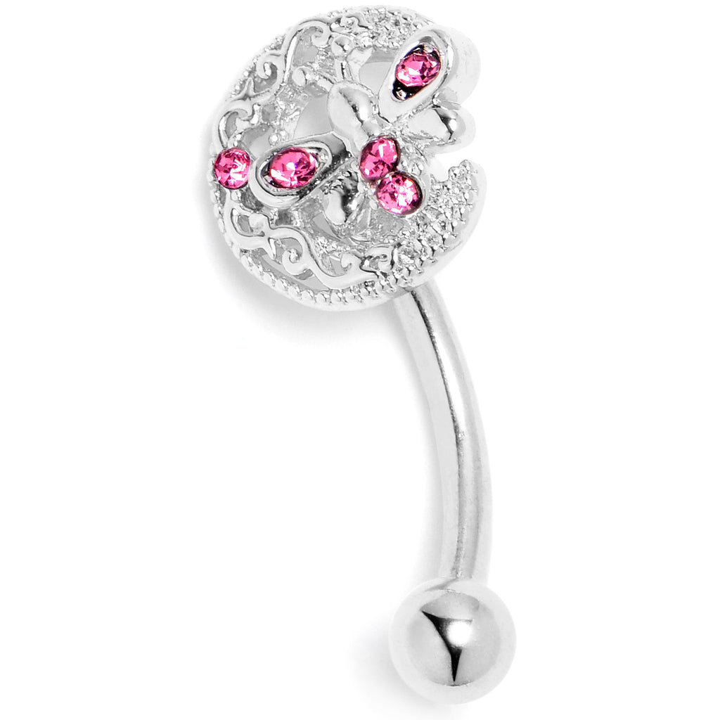 BodyCandy 16G 5/16 Pink Gem Lunar Dragonfly Curved Eyebrow Ring — lifestyle context