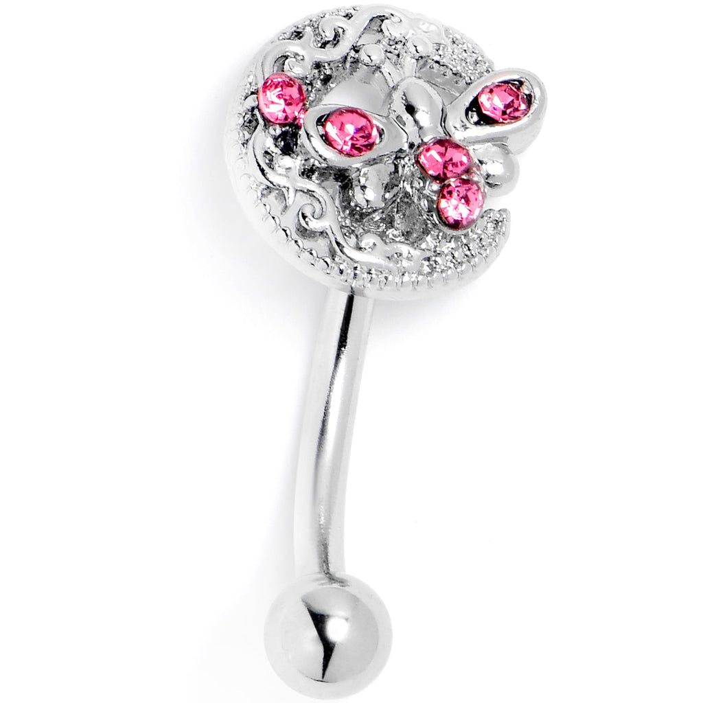 BodyCandy 16G 5/16 Pink Gem Lunar Dragonfly Curved Eyebrow Ring — side view