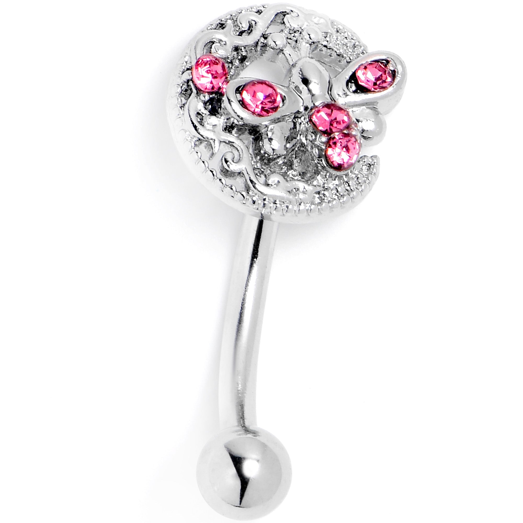 BodyCandy 16G 5/16 Pink Gem Lunar Dragonfly Curved Eyebrow Ring — side view