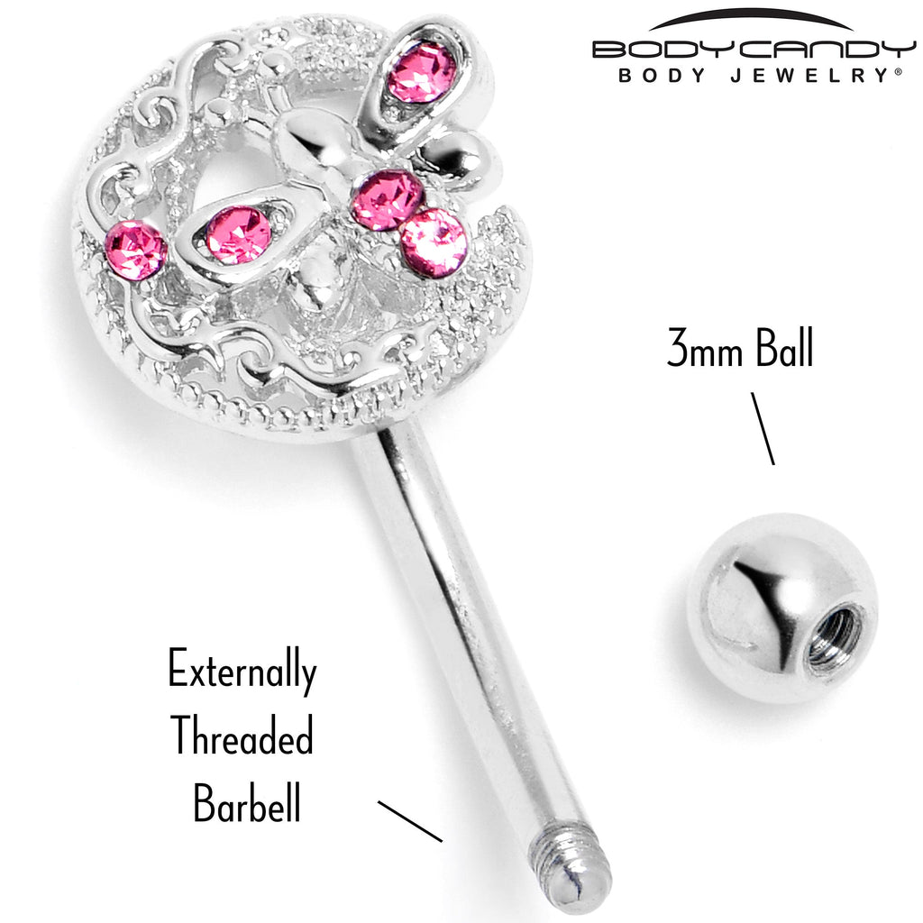 BodyCandy 16G 5/16 Pink Gem Lunar Dragonfly Curved Eyebrow Ring — back view