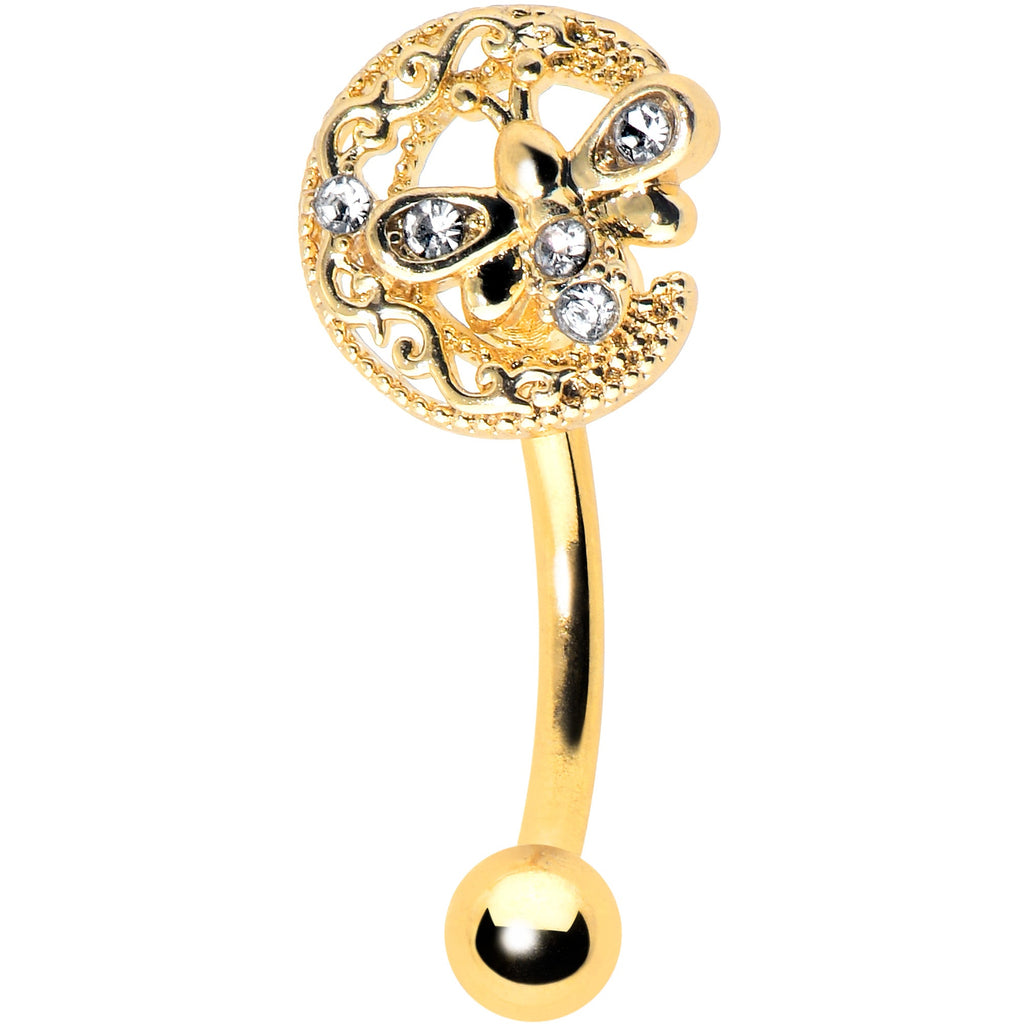 BodyCandy 16G 5/16 Clear Gem Gold Tone Lunar Dragonfly Curved Eyebrow Ring — main product shot