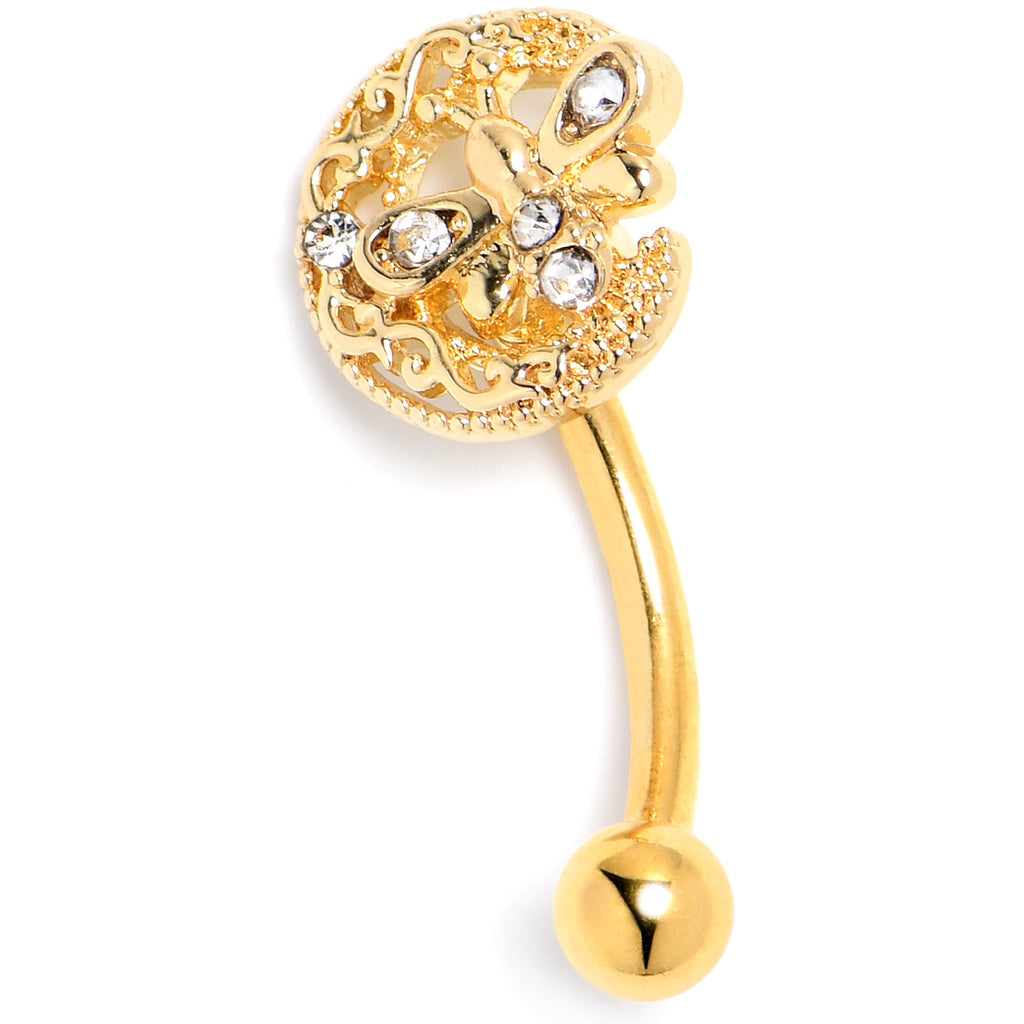 BodyCandy 16G 5/16 Clear Gem Gold Tone Lunar Dragonfly Curved Eyebrow Ring — lifestyle context