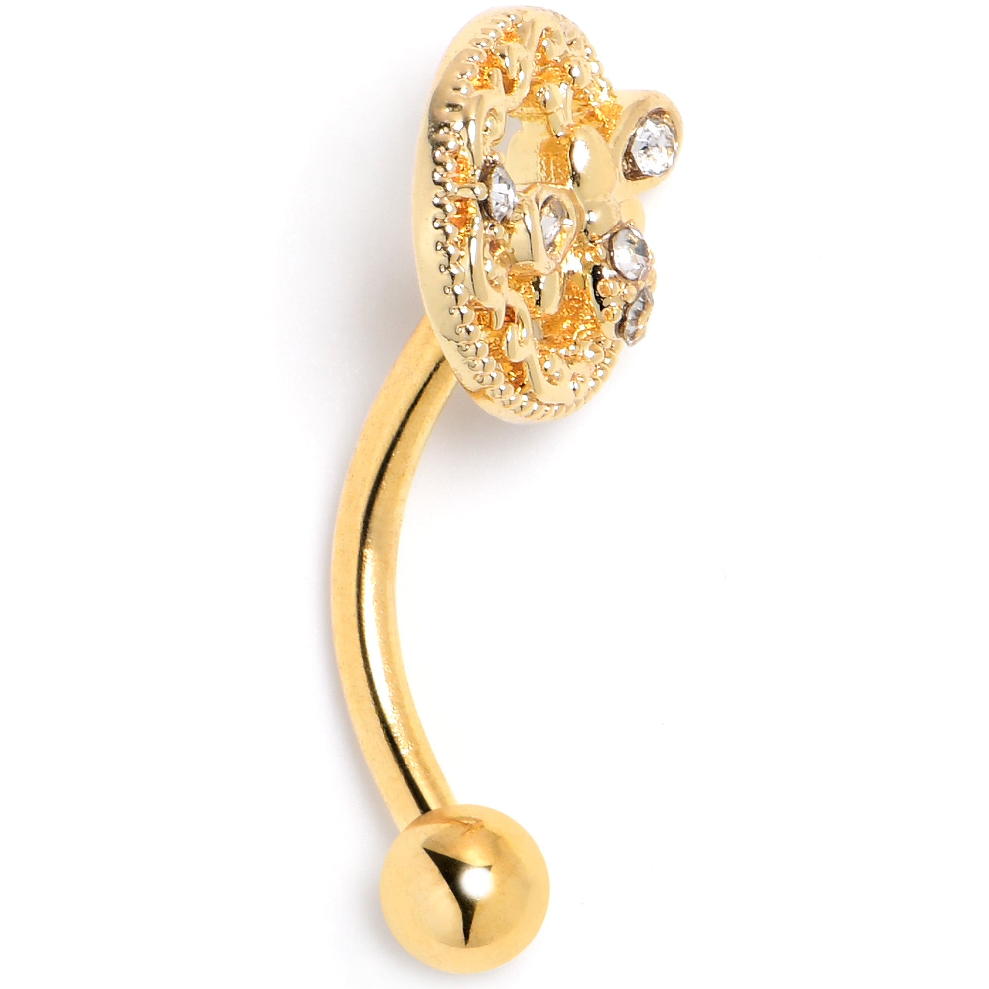 BodyCandy 16G 5/16 Clear Gem Gold Tone Lunar Dragonfly Curved Eyebrow Ring — side view