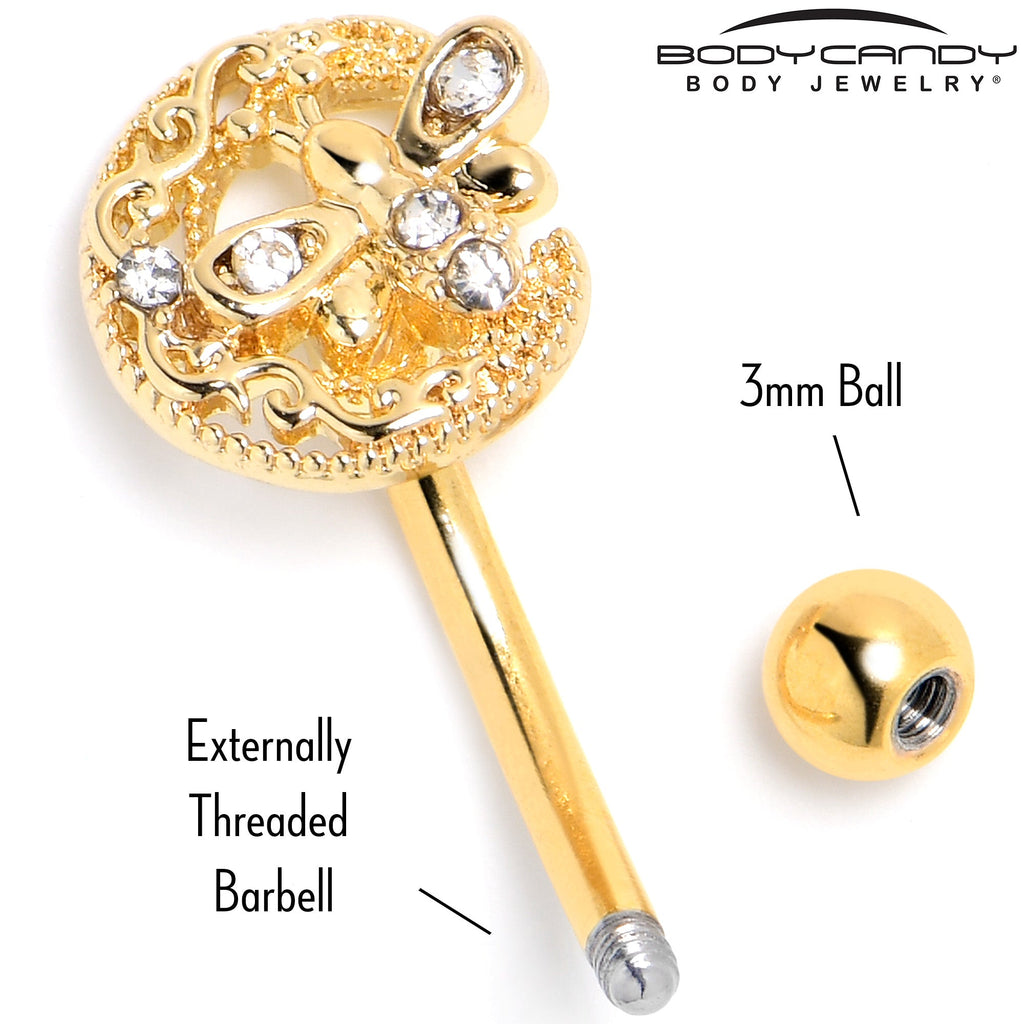 BodyCandy 16G 5/16 Clear Gem Gold Tone Lunar Dragonfly Curved Eyebrow Ring — back view