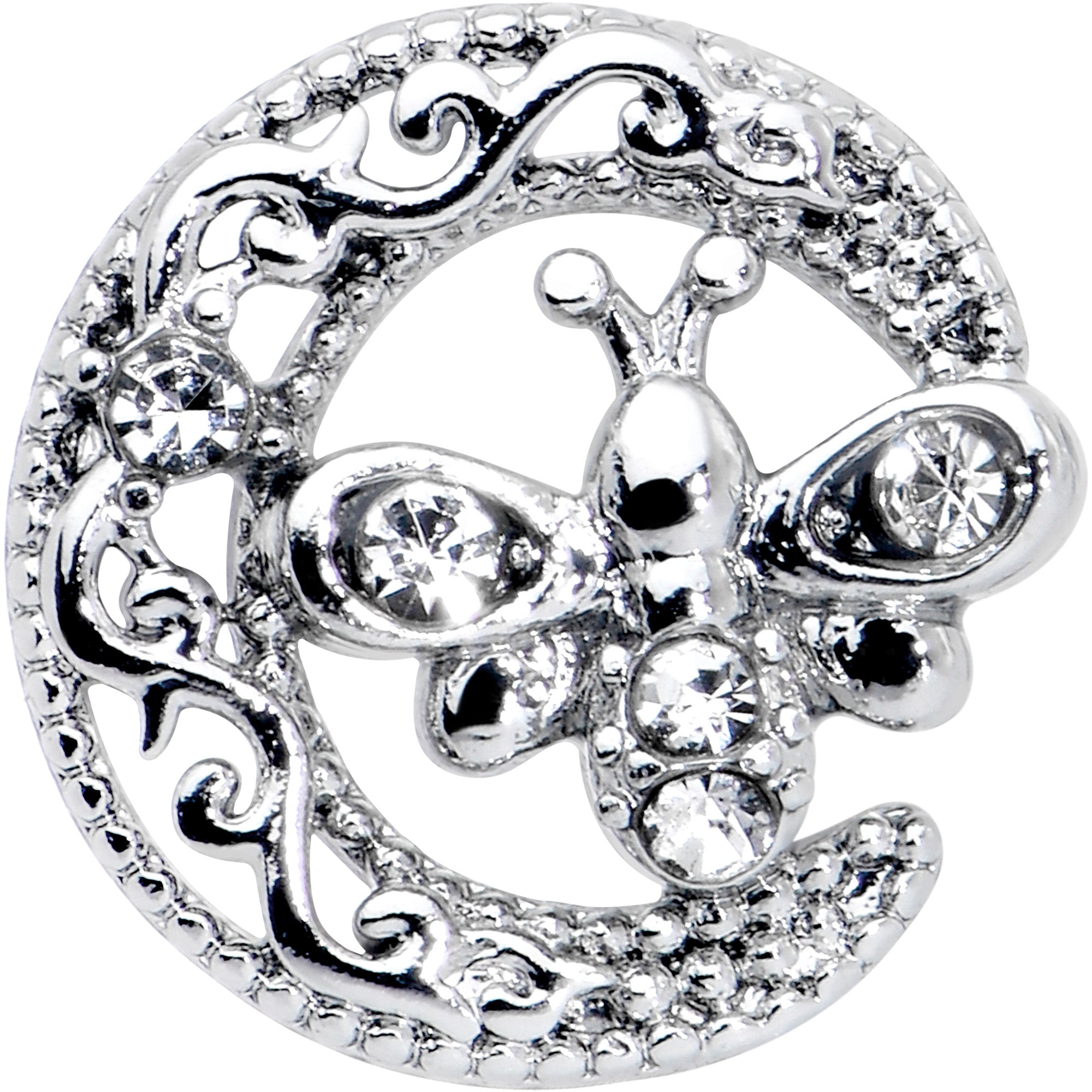 BodyCandy 20G 7mm Clear Gem Lunar Dragonfly L Shape Nose Ring — detail close-up