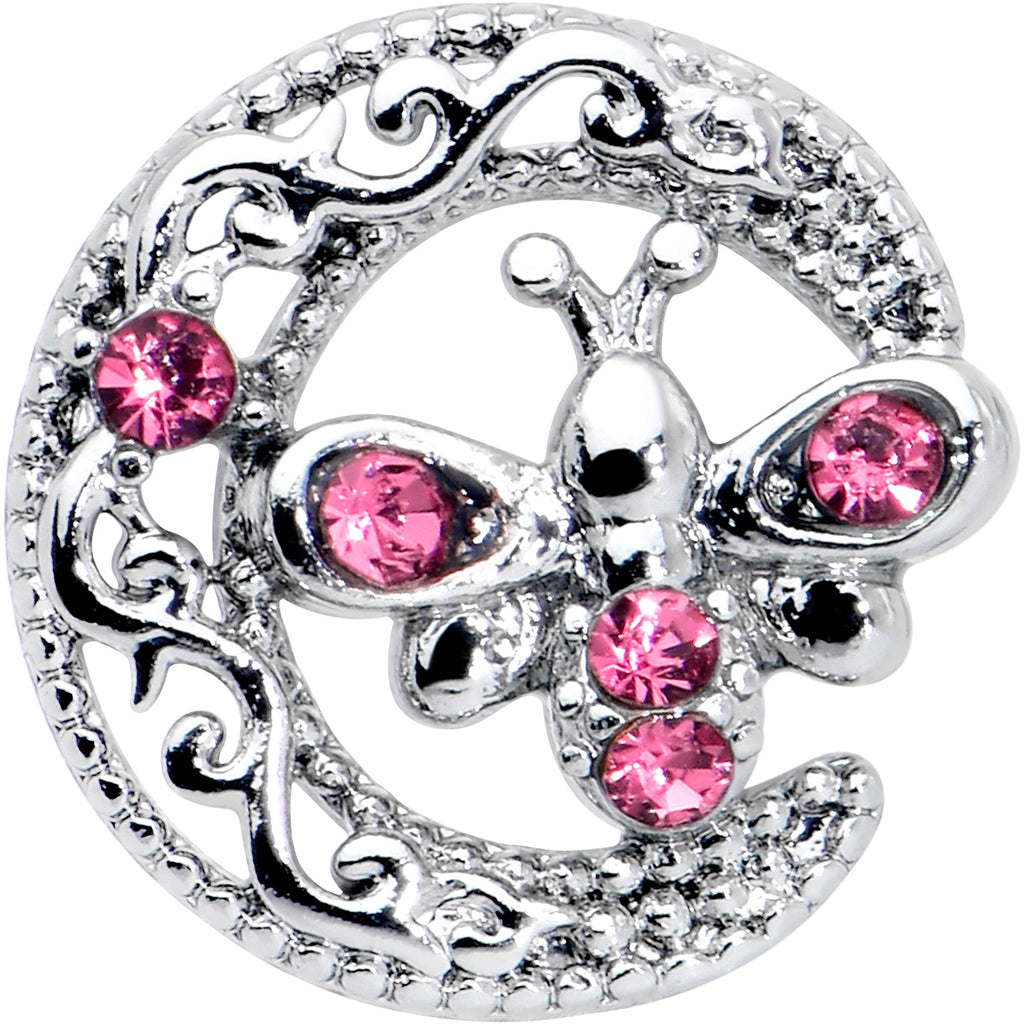 BodyCandy 20G 7mm Pink Gem Lunar Dragonfly L Shape Nose Ring — detail close-up