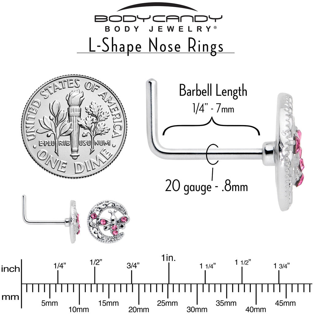 BodyCandy 20G 7mm Pink Gem Lunar Dragonfly L Shape Nose Ring — alternative angle