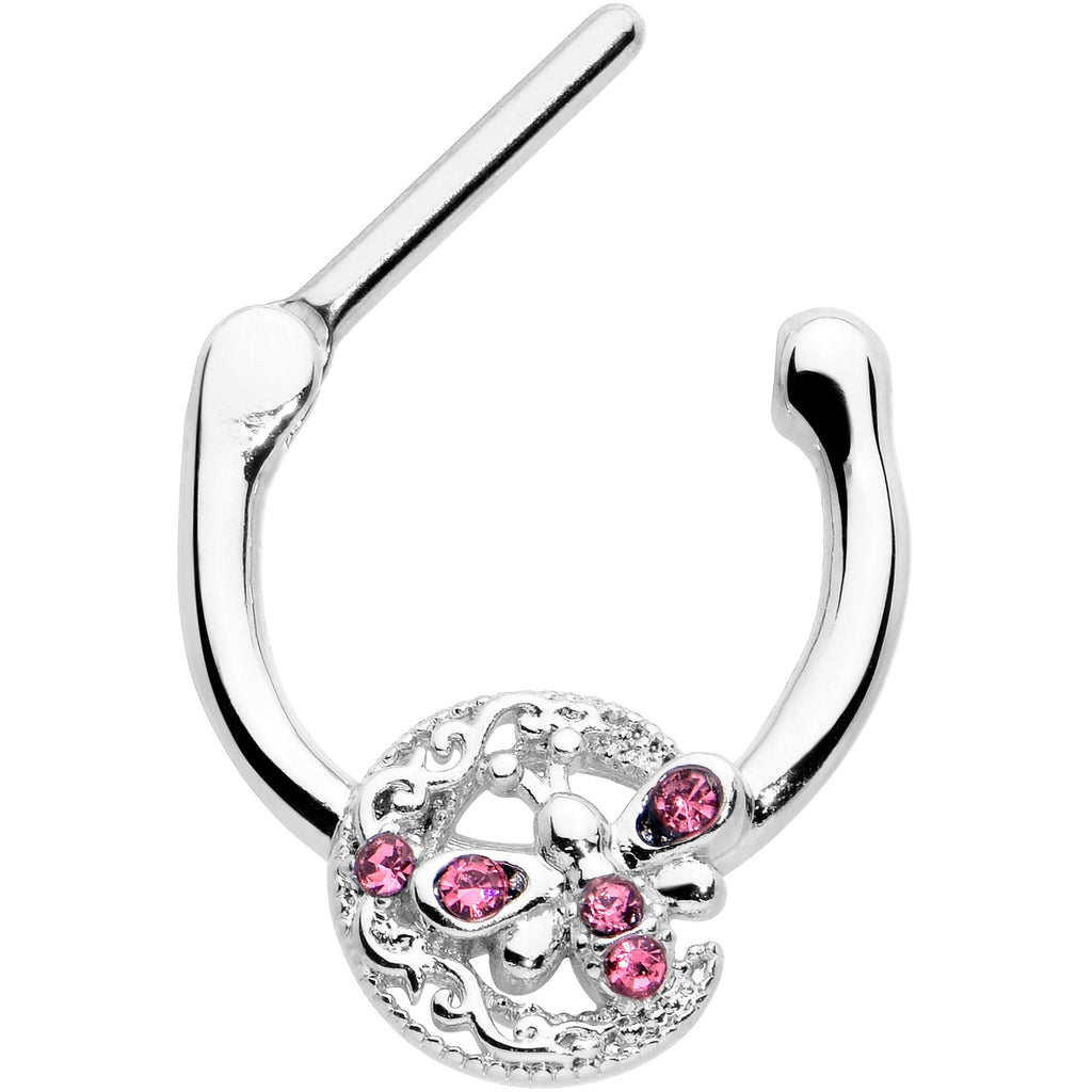 BodyCandy 16G 5/16 Pink Gem Lunar Dragonfly Cartilage Clicker — detail close-up