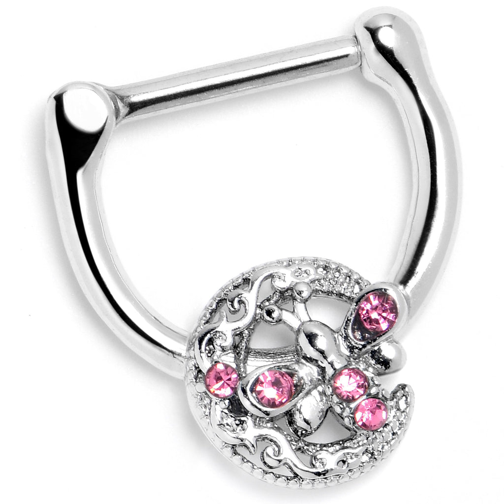 BodyCandy 16G 5/16 Pink Gem Lunar Dragonfly Cartilage Clicker — side view