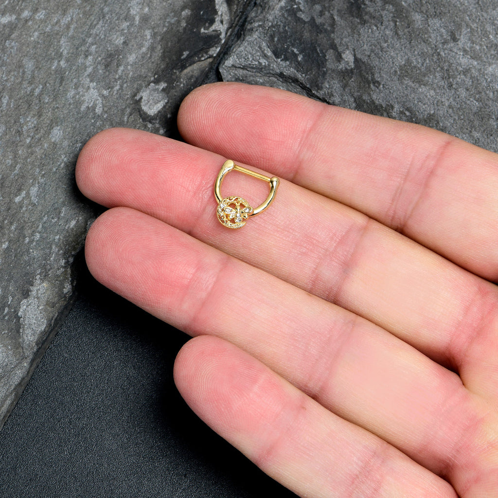 BodyCandy 16G 5/16 Clear Gem Gold Tone Lunar Dragonfly Cartilage Clicker — lifestyle context