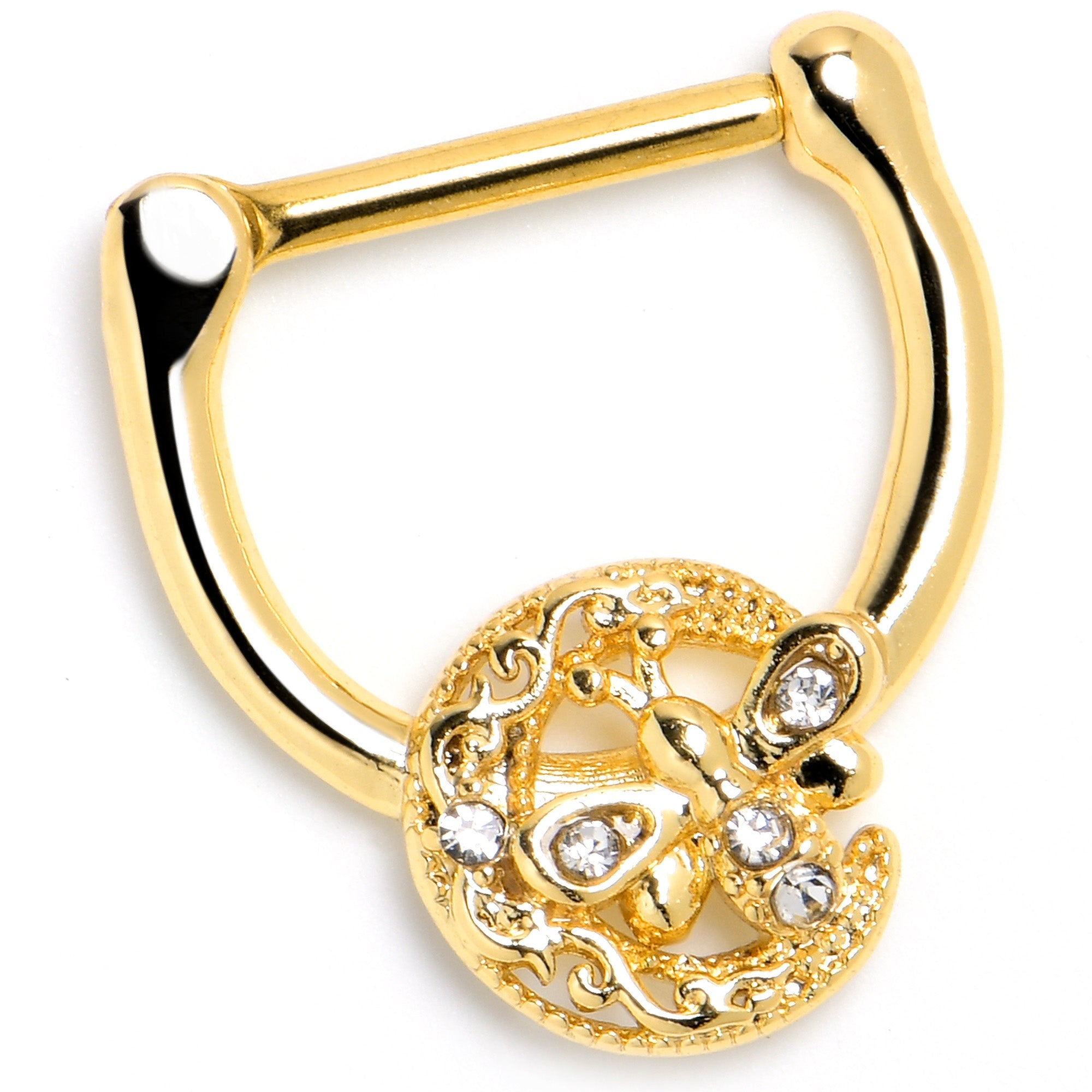BodyCandy 16G 5/16 Clear Gem Gold Tone Lunar Dragonfly Cartilage Clicker — side view