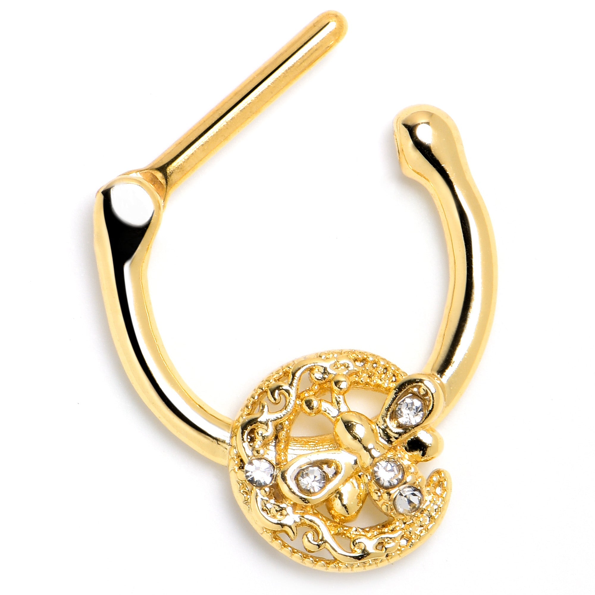 BodyCandy 16G 5/16 Clear Gem Gold Tone Lunar Dragonfly Cartilage Clicker — back view
