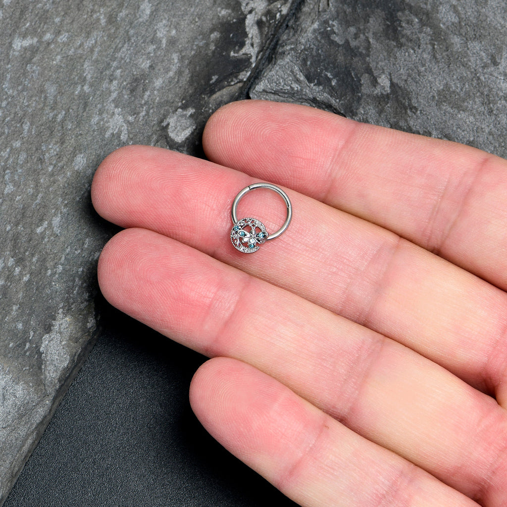 BodyCandy 16G 3/8 Blue Gem Lunar Dragonfly Hinged Segment Ring — lifestyle context