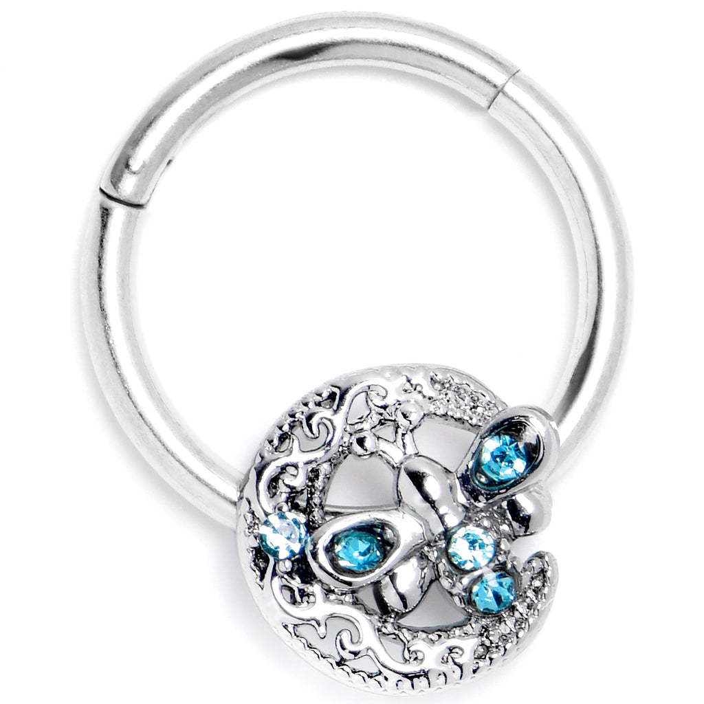 BodyCandy 16G 3/8 Blue Gem Lunar Dragonfly Hinged Segment Ring — side view