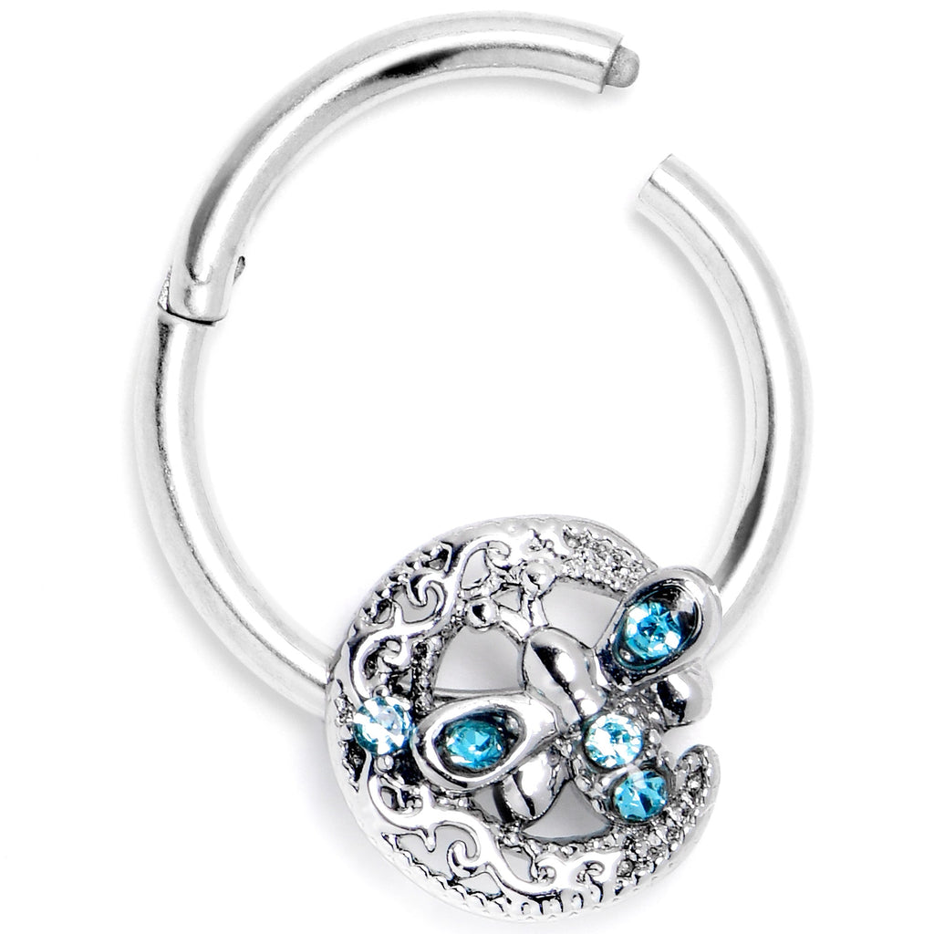 BodyCandy 16G 3/8 Blue Gem Lunar Dragonfly Hinged Segment Ring — back view