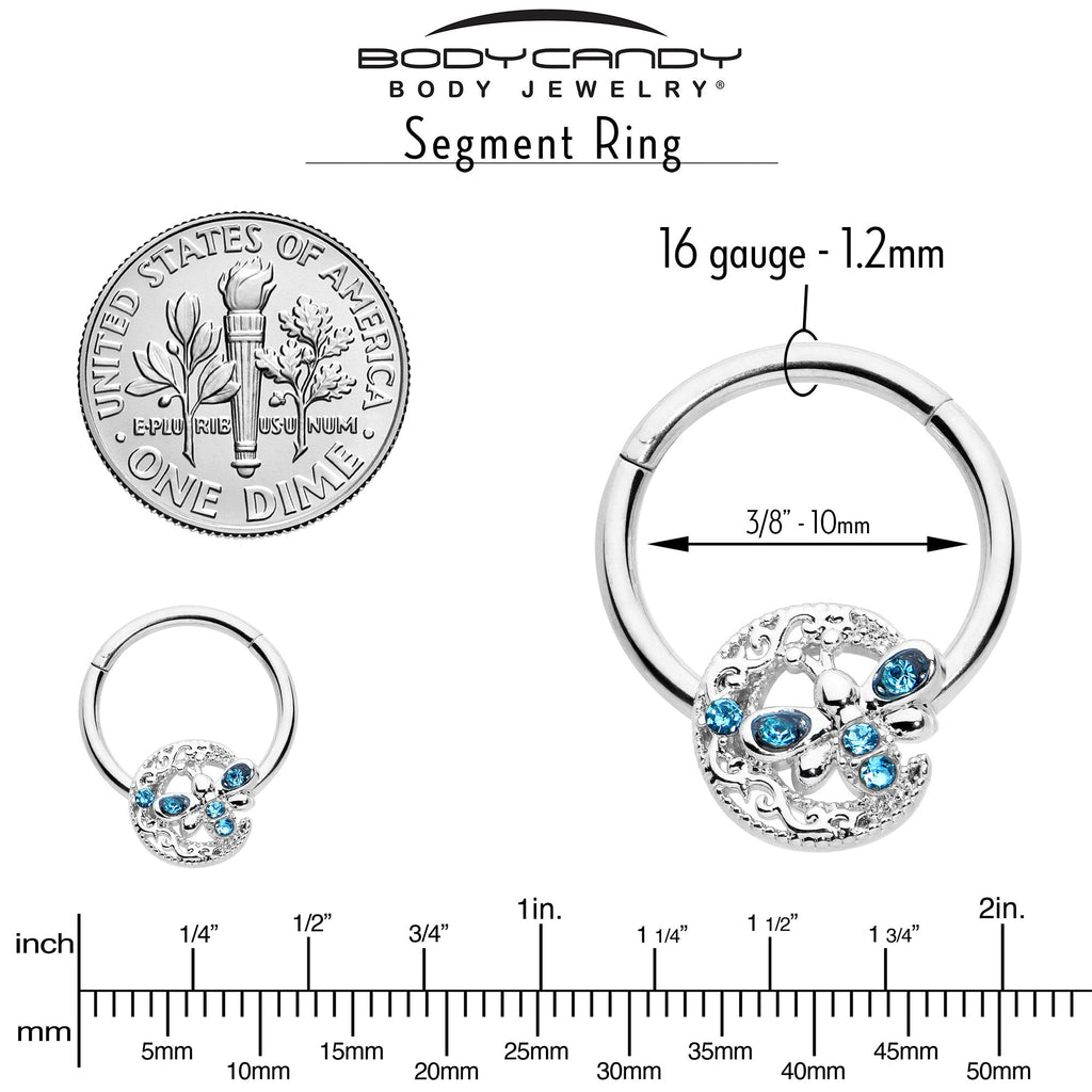 BodyCandy 16G 3/8 Blue Gem Lunar Dragonfly Hinged Segment Ring — alternative angle