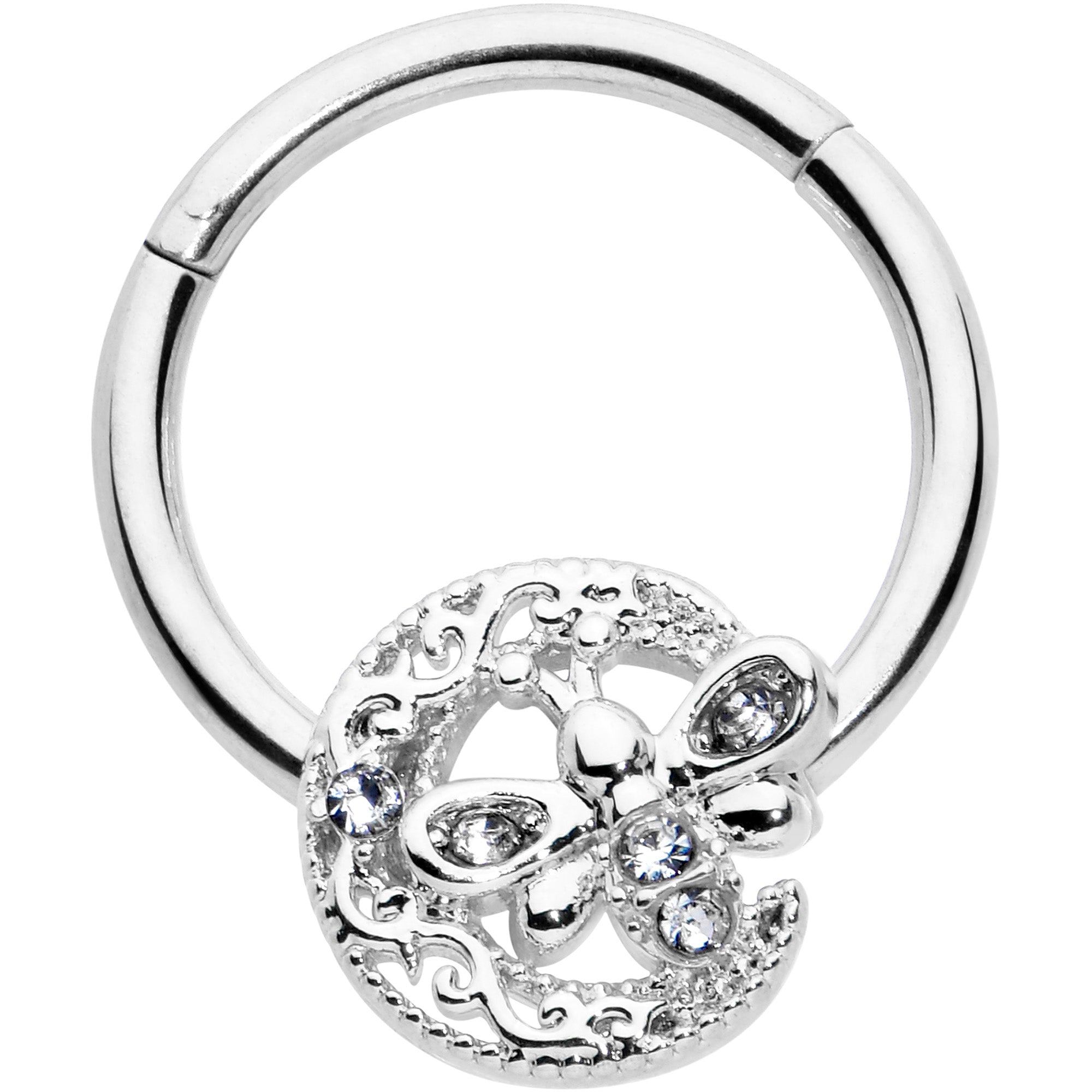 BodyCandy 16G 3/8 Clear Gem Lunar Dragonfly Hinged Segment Ring — main product shot