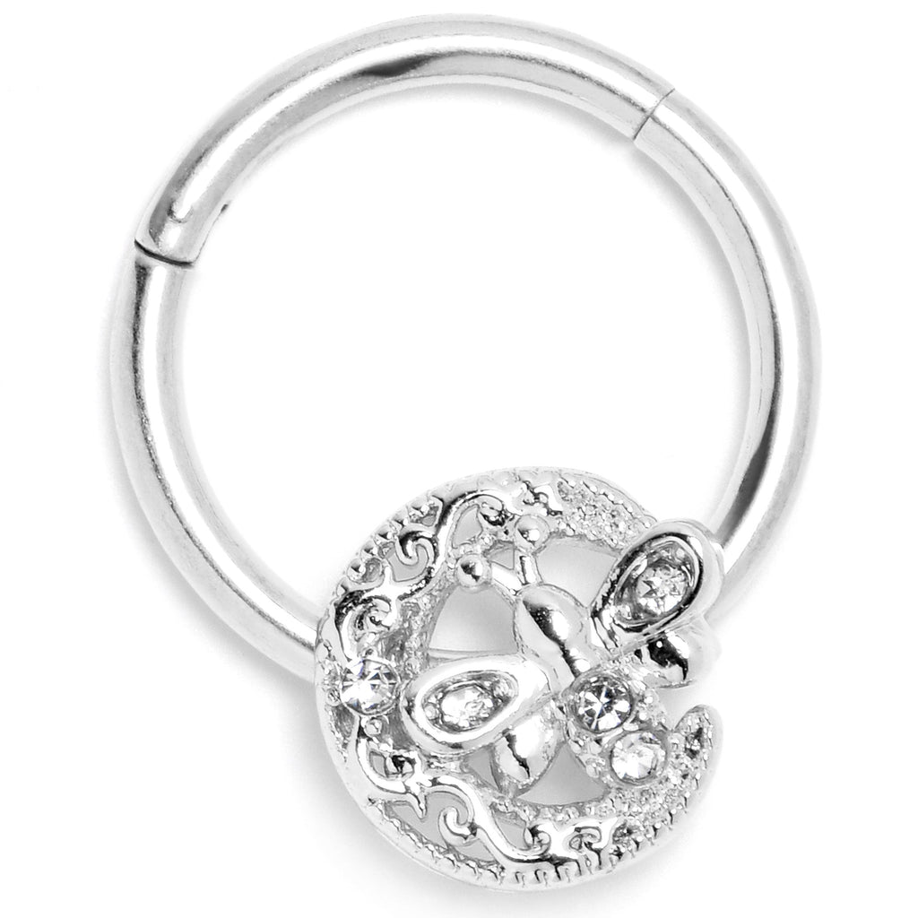 BodyCandy 16G 3/8 Clear Gem Lunar Dragonfly Hinged Segment Ring — side view