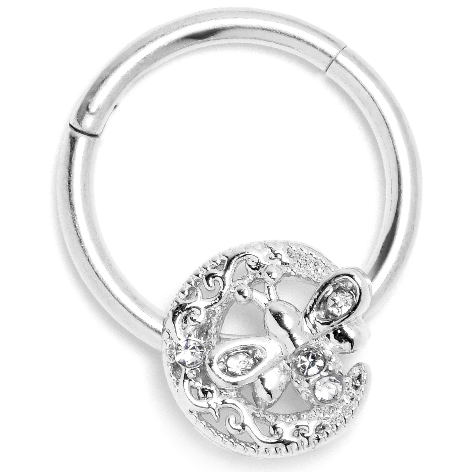 BodyCandy 16G 3/8 Clear Gem Lunar Dragonfly Hinged Segment Ring — side view