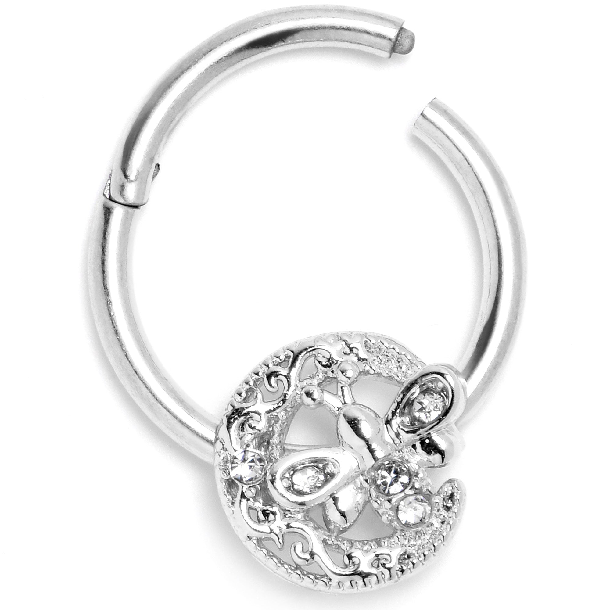 BodyCandy 16G 3/8 Clear Gem Lunar Dragonfly Hinged Segment Ring — back view