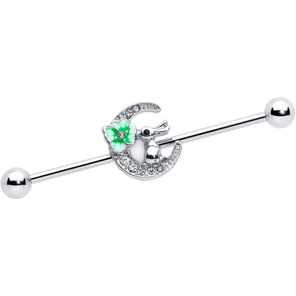 BodyCandy 14G Clear Gem Rabbit On Moon Flower Industrial Barbell 38mm — main product shot