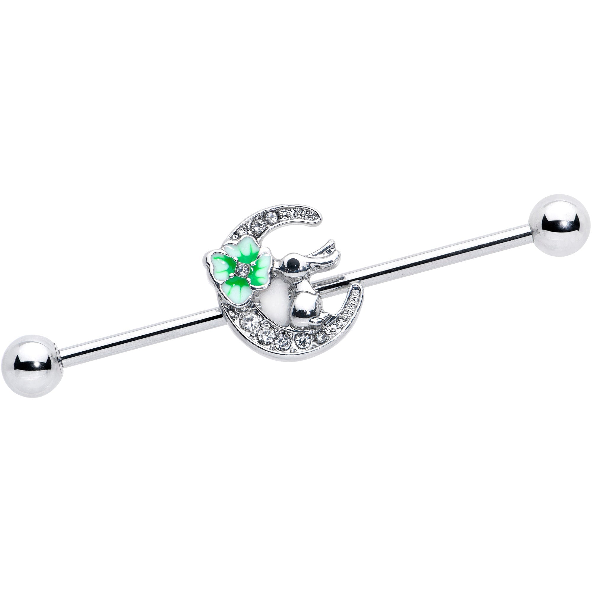 BodyCandy 14G Clear Gem Rabbit On Moon Flower Industrial Barbell 38mm — main product shot