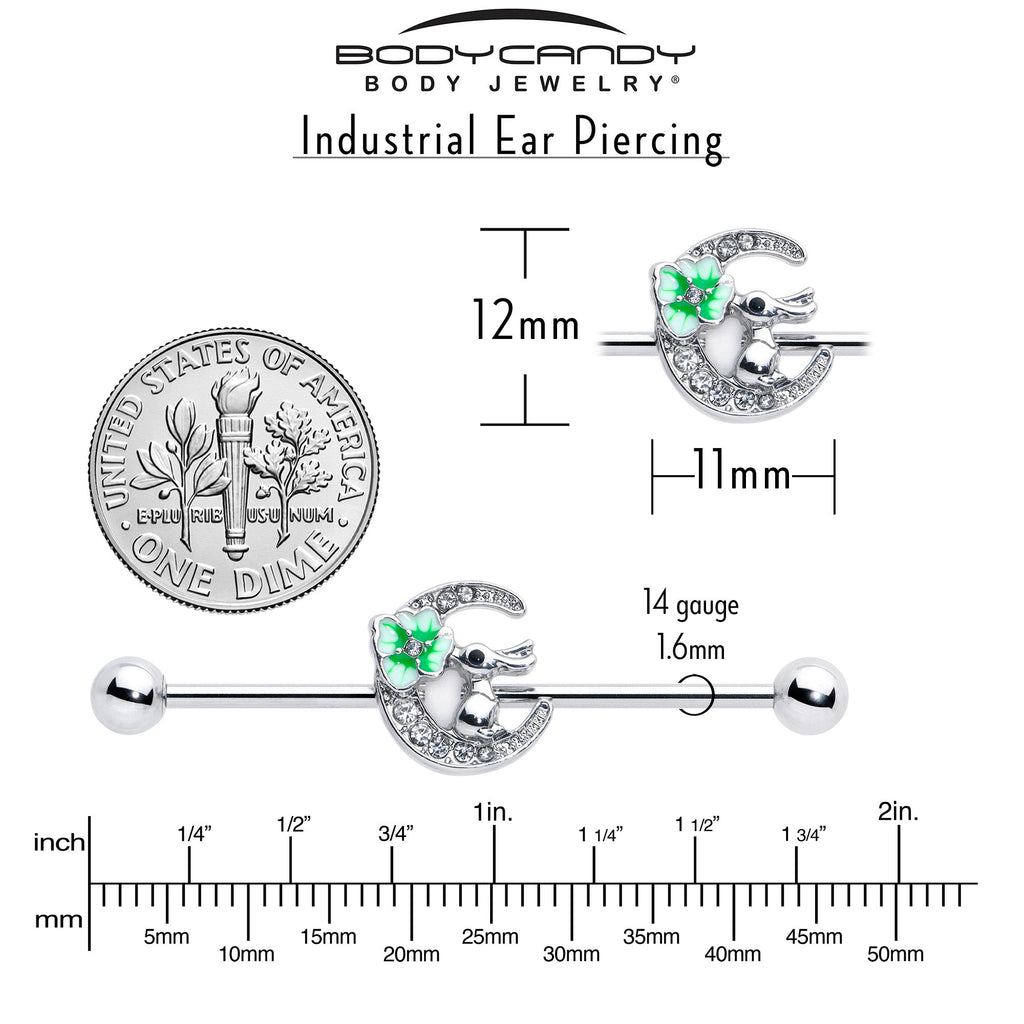 BodyCandy 14G Clear Gem Rabbit On Moon Flower Industrial Barbell 38mm — side view