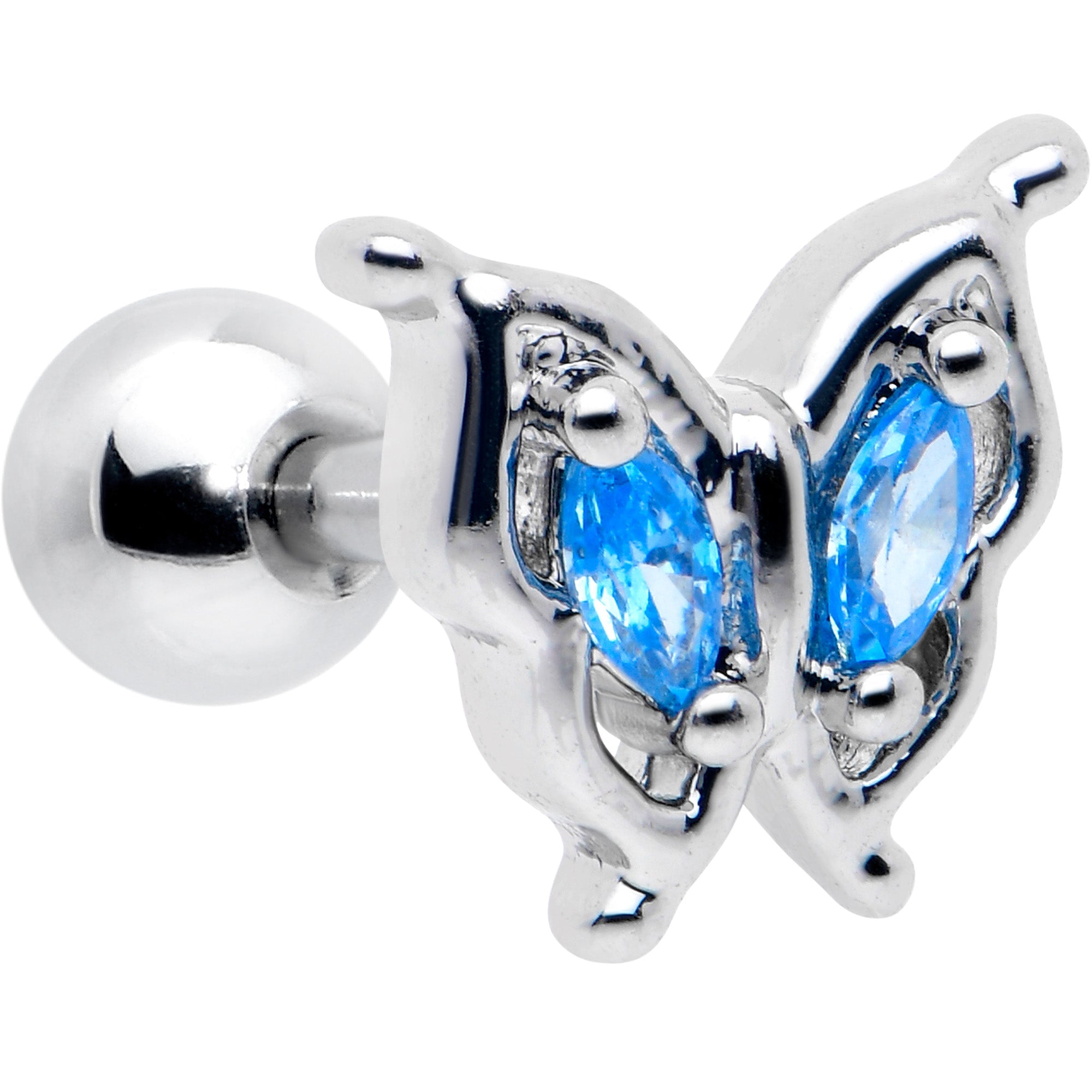 BodyCandy 16G 1/4 Blue Gem Fancy Fab Butterfly Cartilage Tragus Earring — main product shot