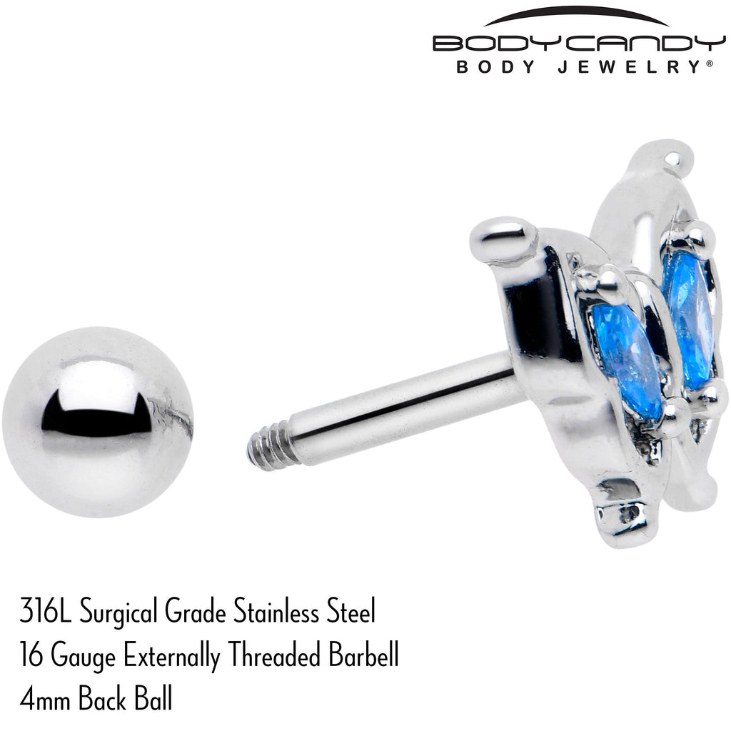 BodyCandy 16G 1/4 Blue Gem Fancy Fab Butterfly Cartilage Tragus Earring — back view