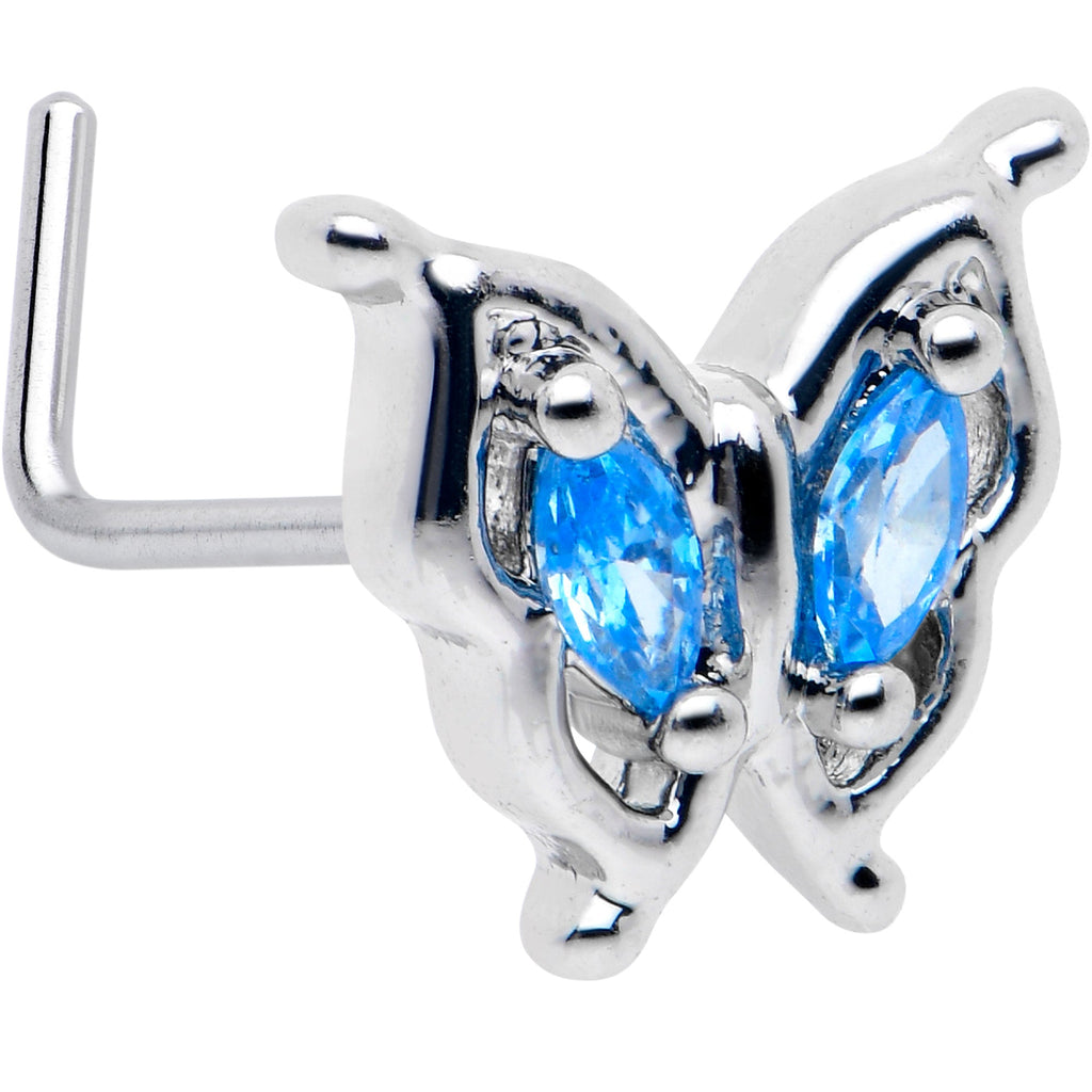 BodyCandy 20G 7mm Blue Gem Fancy Fab Butterfly L Shape Nose Ring — main product shot