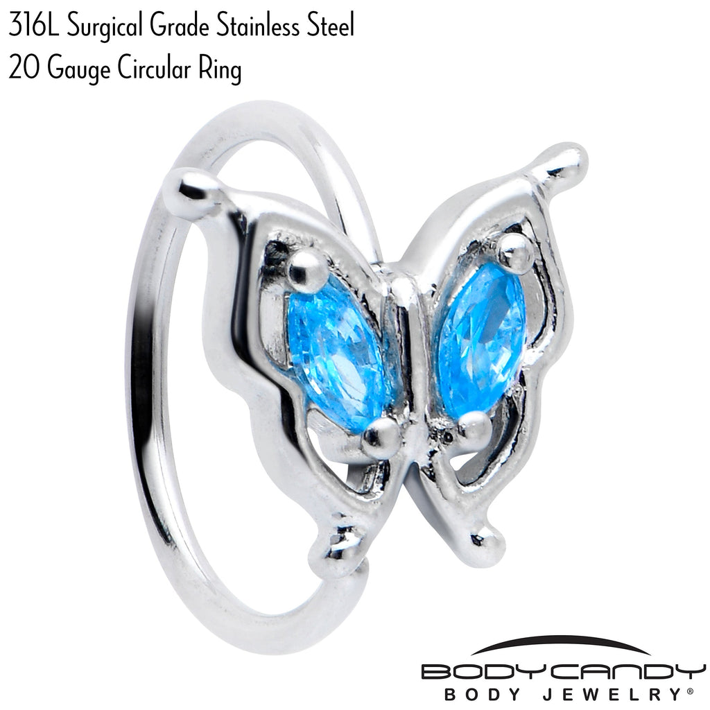 BodyCandy 20G 5/16 Blue Gem Fancy Fab Butterfly Nose Hoop — back view