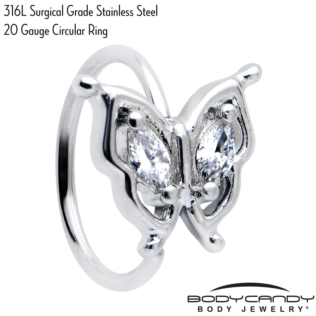 BodyCandy 20G 5/16 Clear Gem Fancy Fab Butterfly Nose Hoop — back view