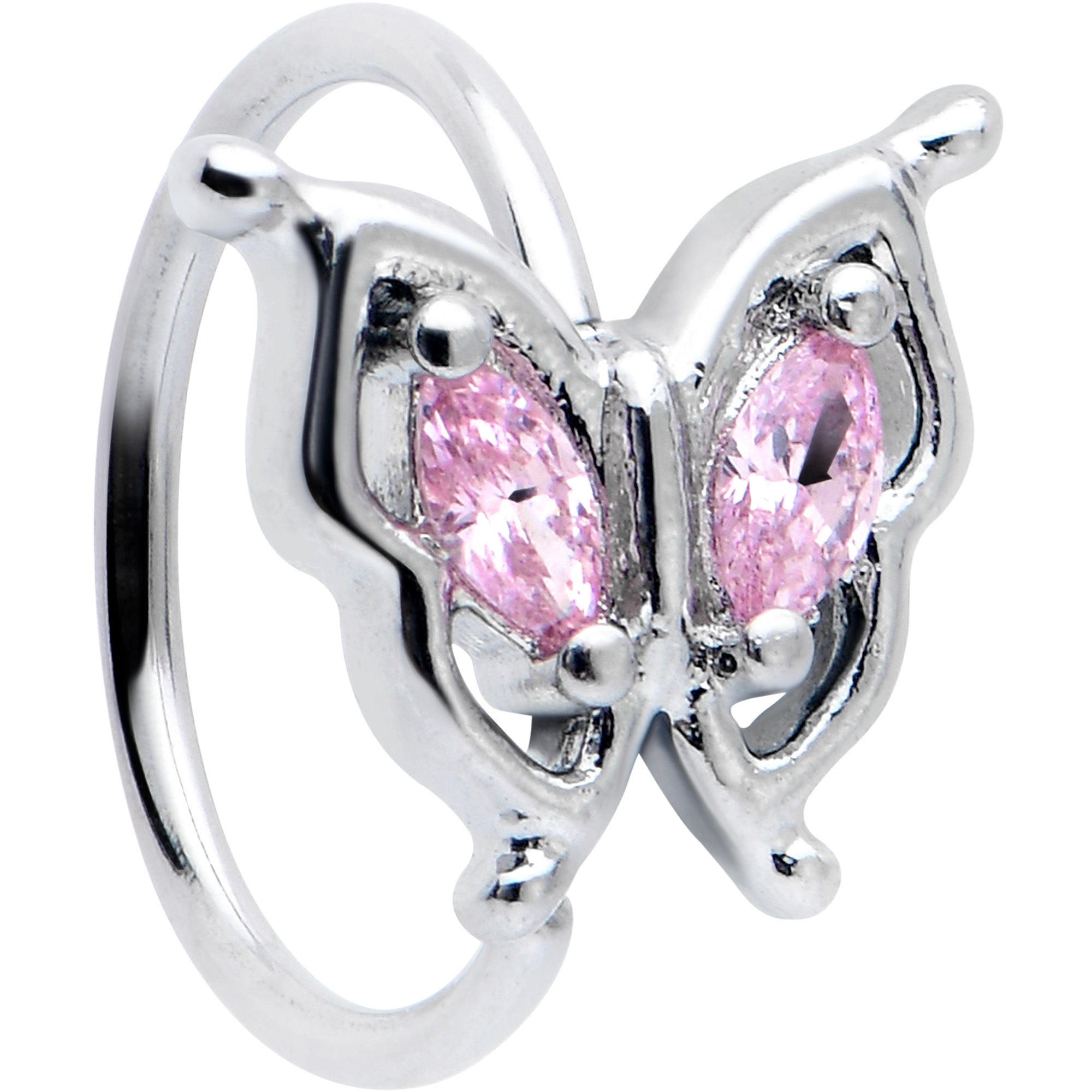 BodyCandy 20G 5/16 Pink Gem Fancy Fab Butterfly Nose Hoop — main product shot
