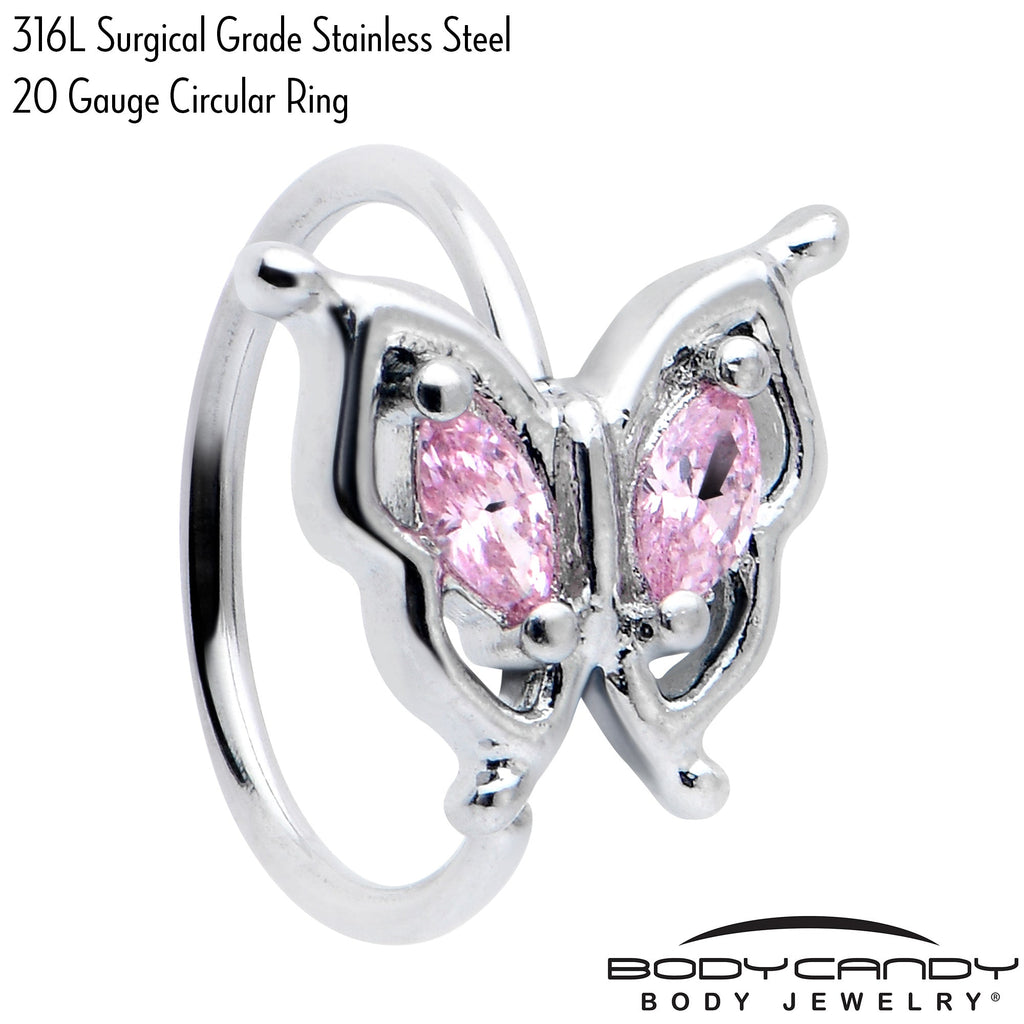 BodyCandy 20G 5/16 Pink Gem Fancy Fab Butterfly Nose Hoop — back view
