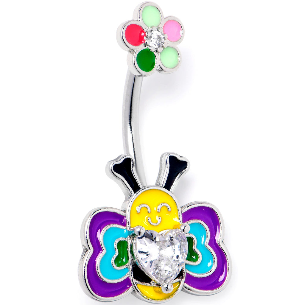 BodyCandy Clear CZ Gem Butterfly Love Bug Heart Flower Double Mount Belly Ring — main product shot