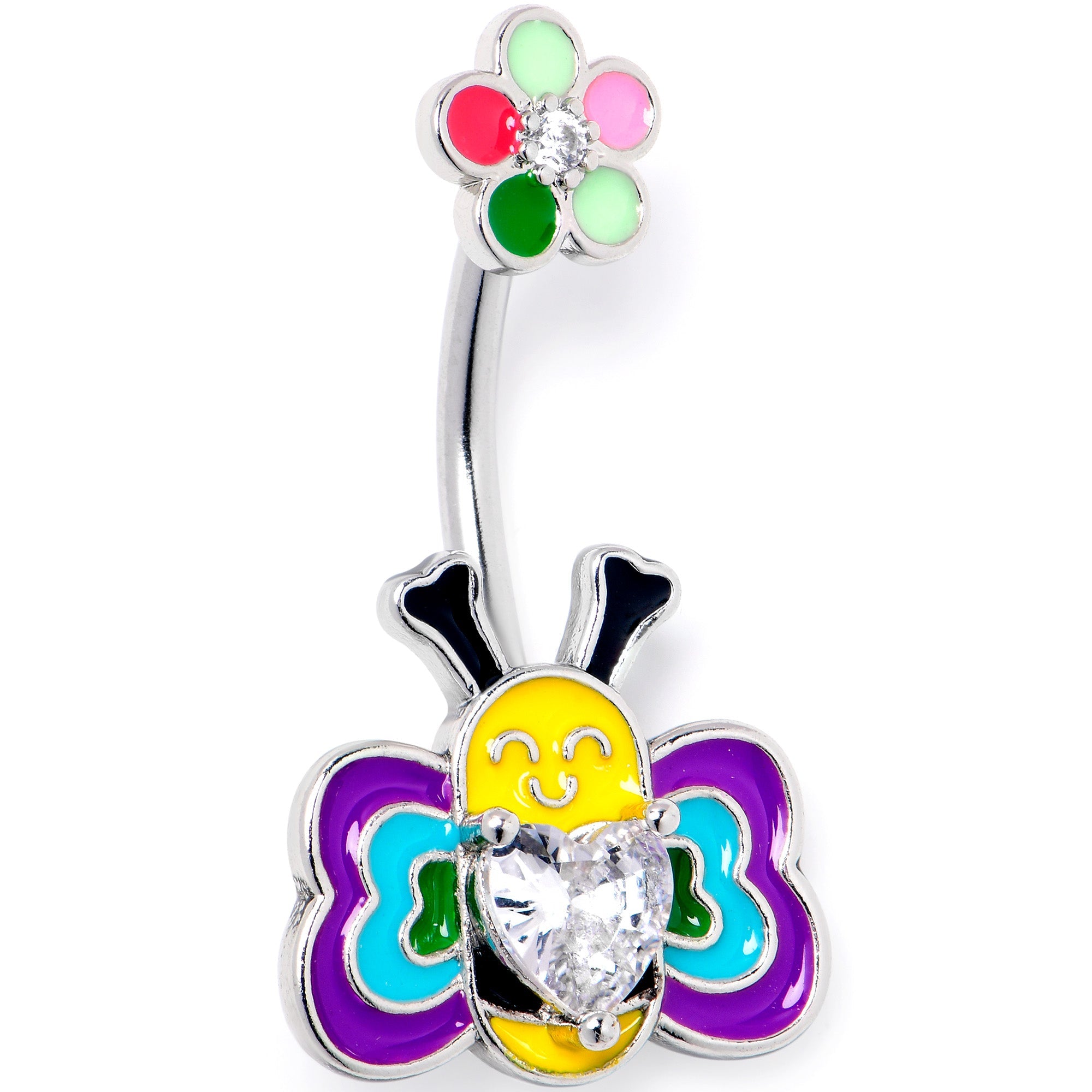 BodyCandy Clear CZ Gem Butterfly Love Bug Heart Flower Double Mount Belly Ring — main product shot