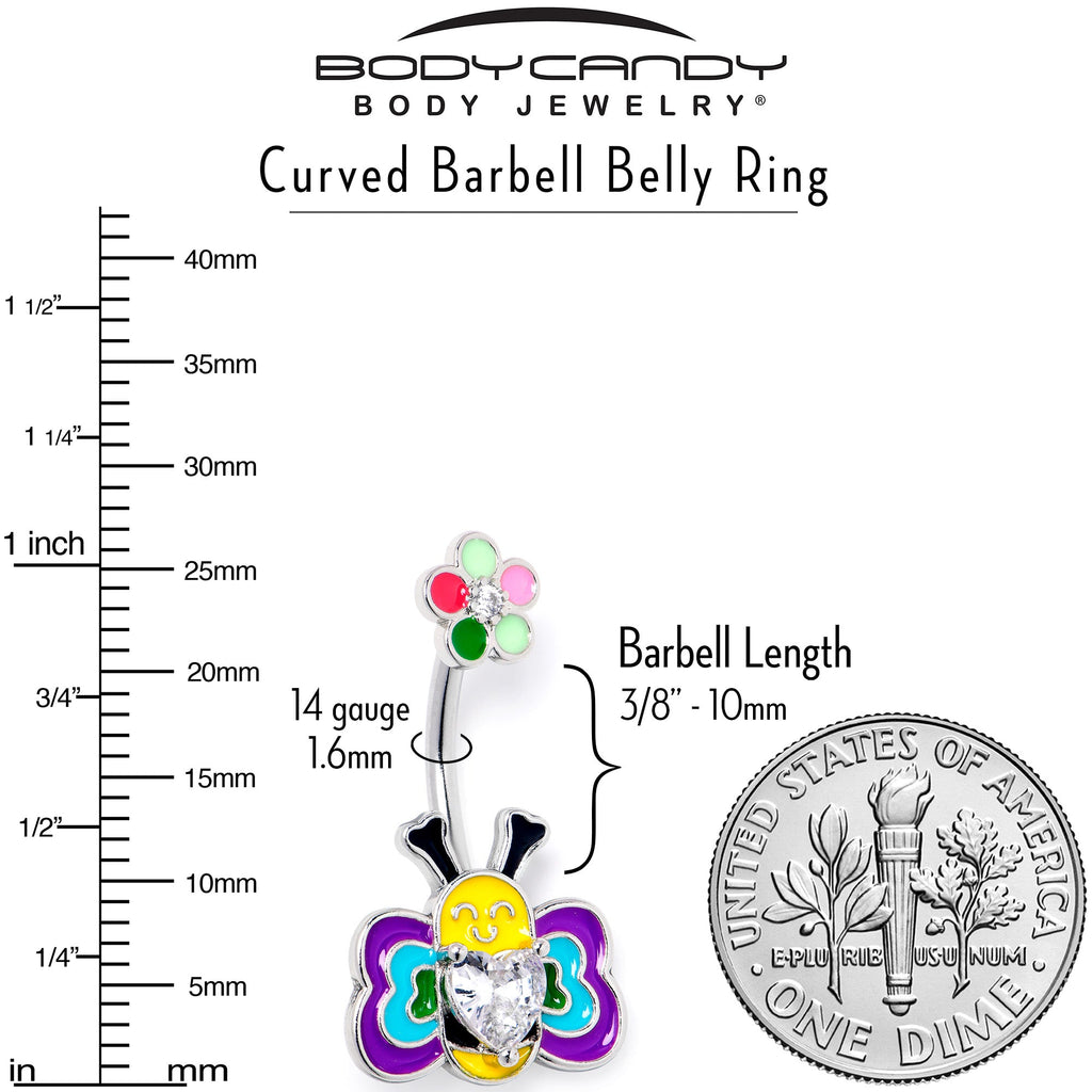 BodyCandy Clear CZ Gem Butterfly Love Bug Heart Flower Double Mount Belly Ring — back view