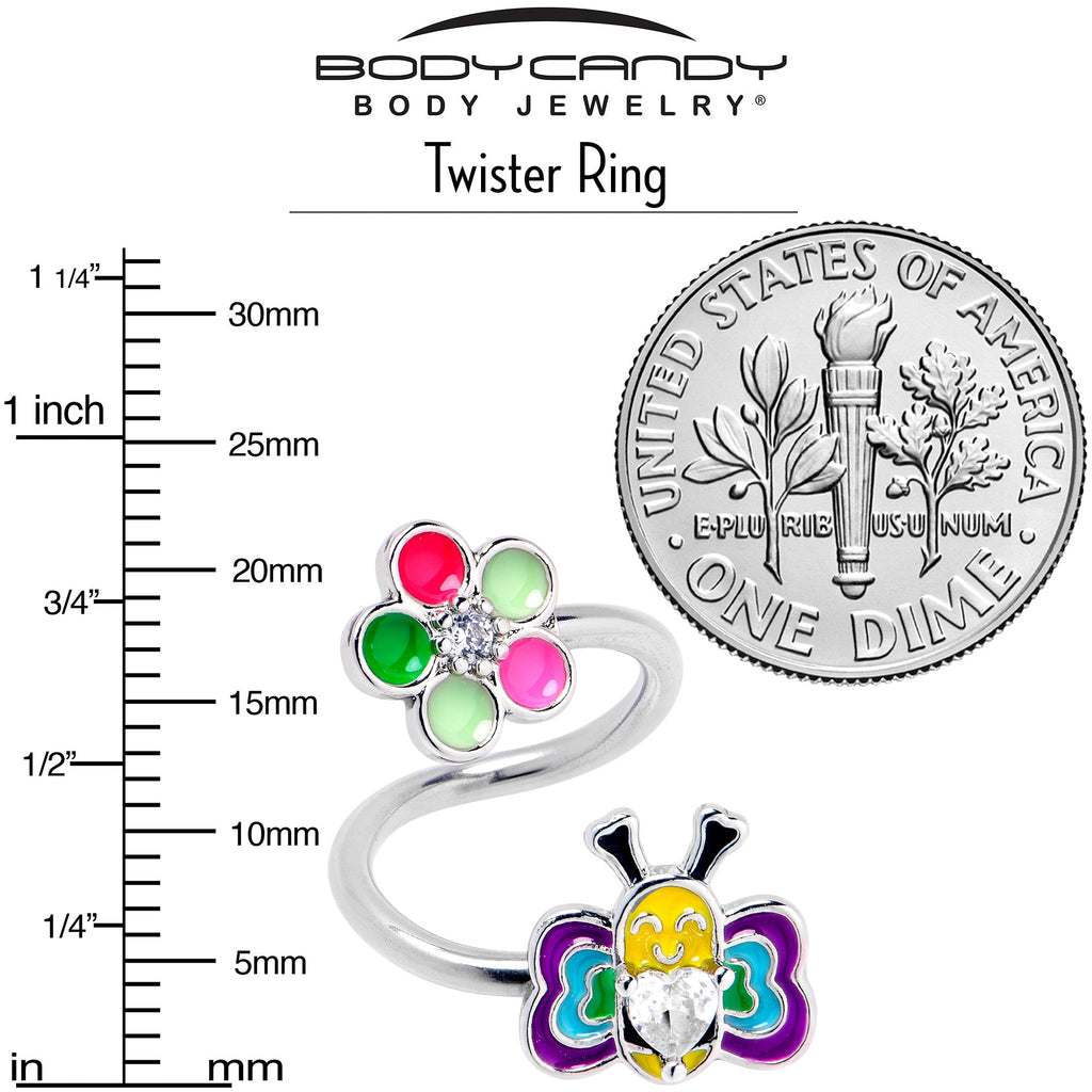 BodyCandy 14G 3/8 Clear CZ Gem Butterfly Love Bug Spiral Twister Belly Ring — back view