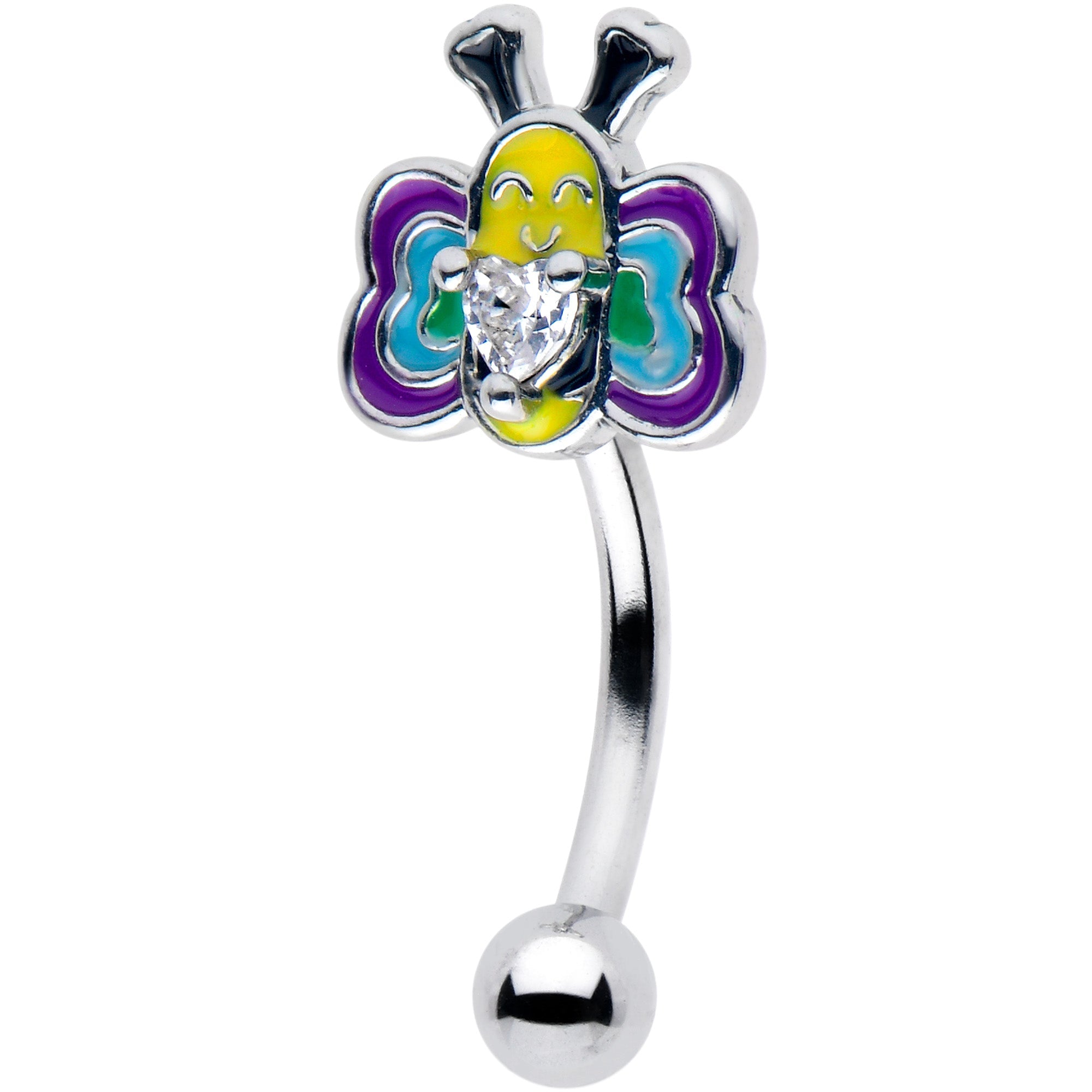 BodyCandy 16G 5/16 Clear CZ Gem Butterfly Love Bug Curved Eyebrow Ring — main product shot