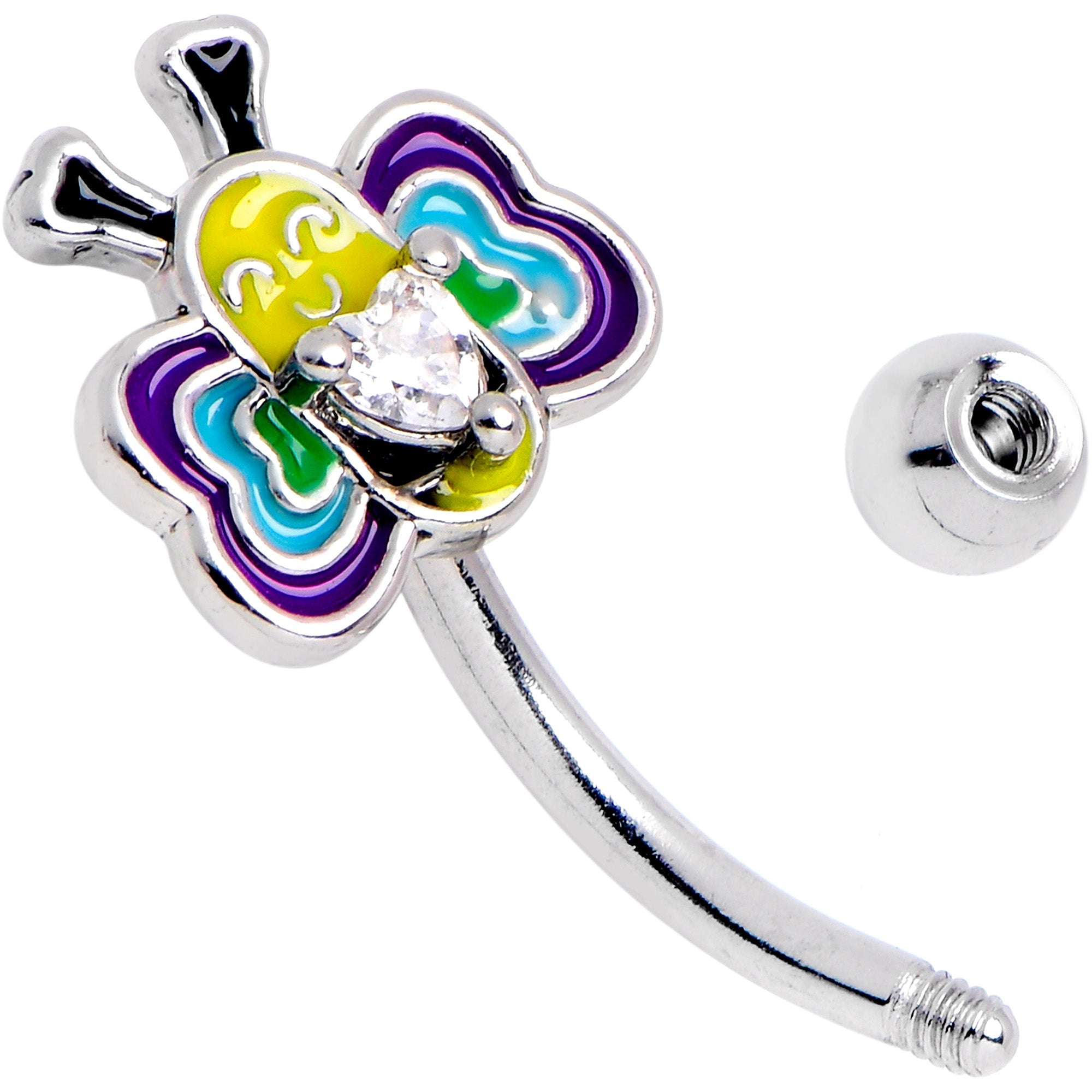BodyCandy 16G 5/16 Clear CZ Gem Butterfly Love Bug Curved Eyebrow Ring — detail close-up