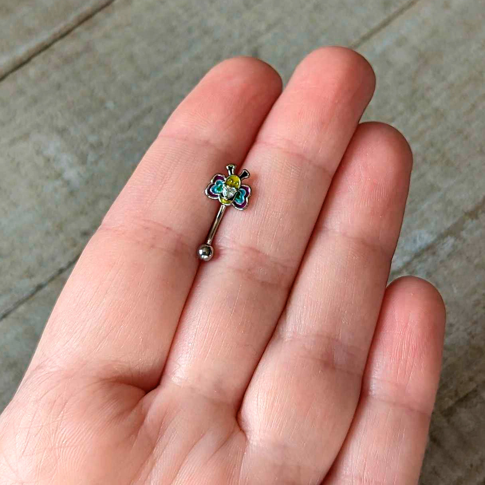 BodyCandy 16G 5/16 Clear CZ Gem Butterfly Love Bug Curved Eyebrow Ring — side view