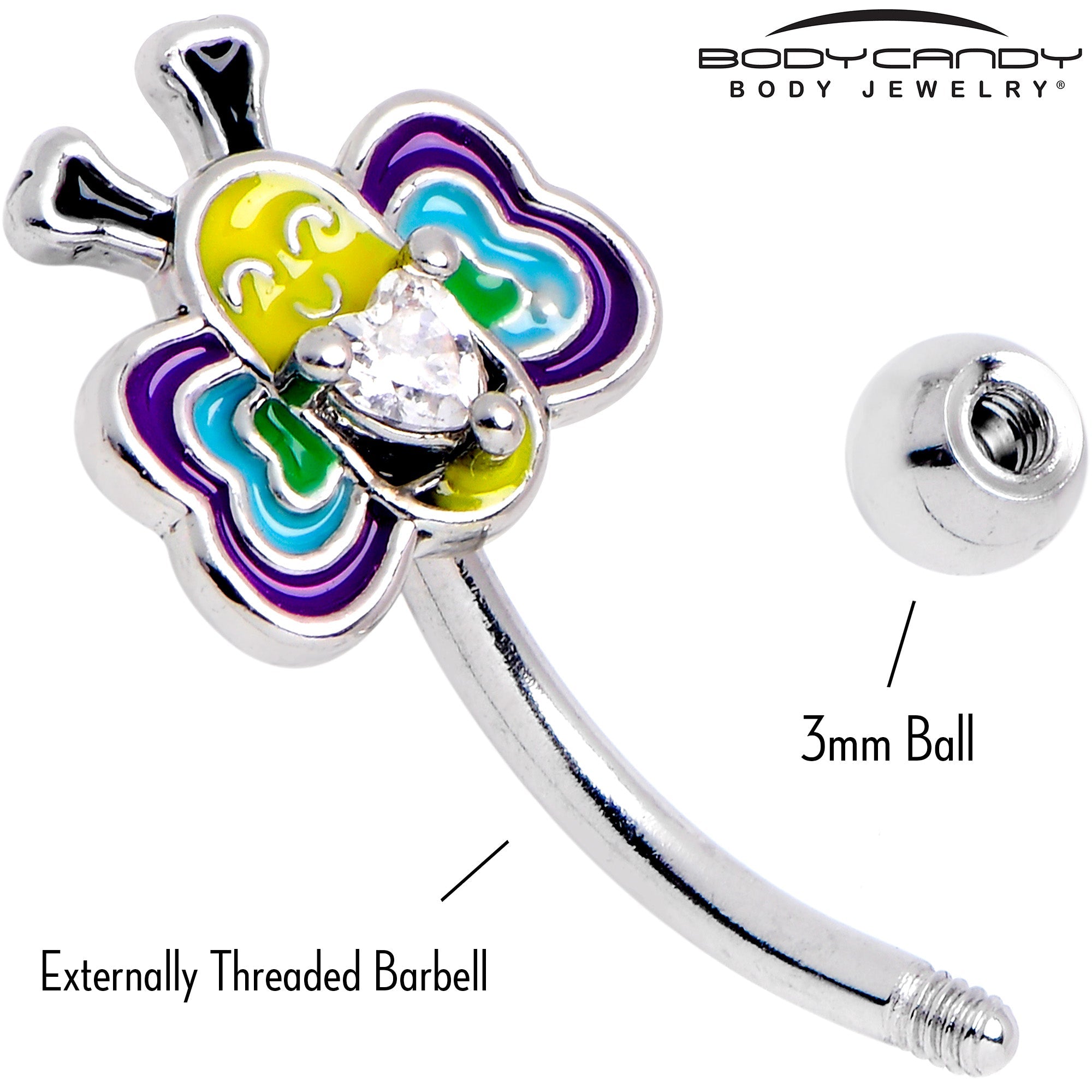 BodyCandy 16G 5/16 Clear CZ Gem Butterfly Love Bug Curved Eyebrow Ring — back view