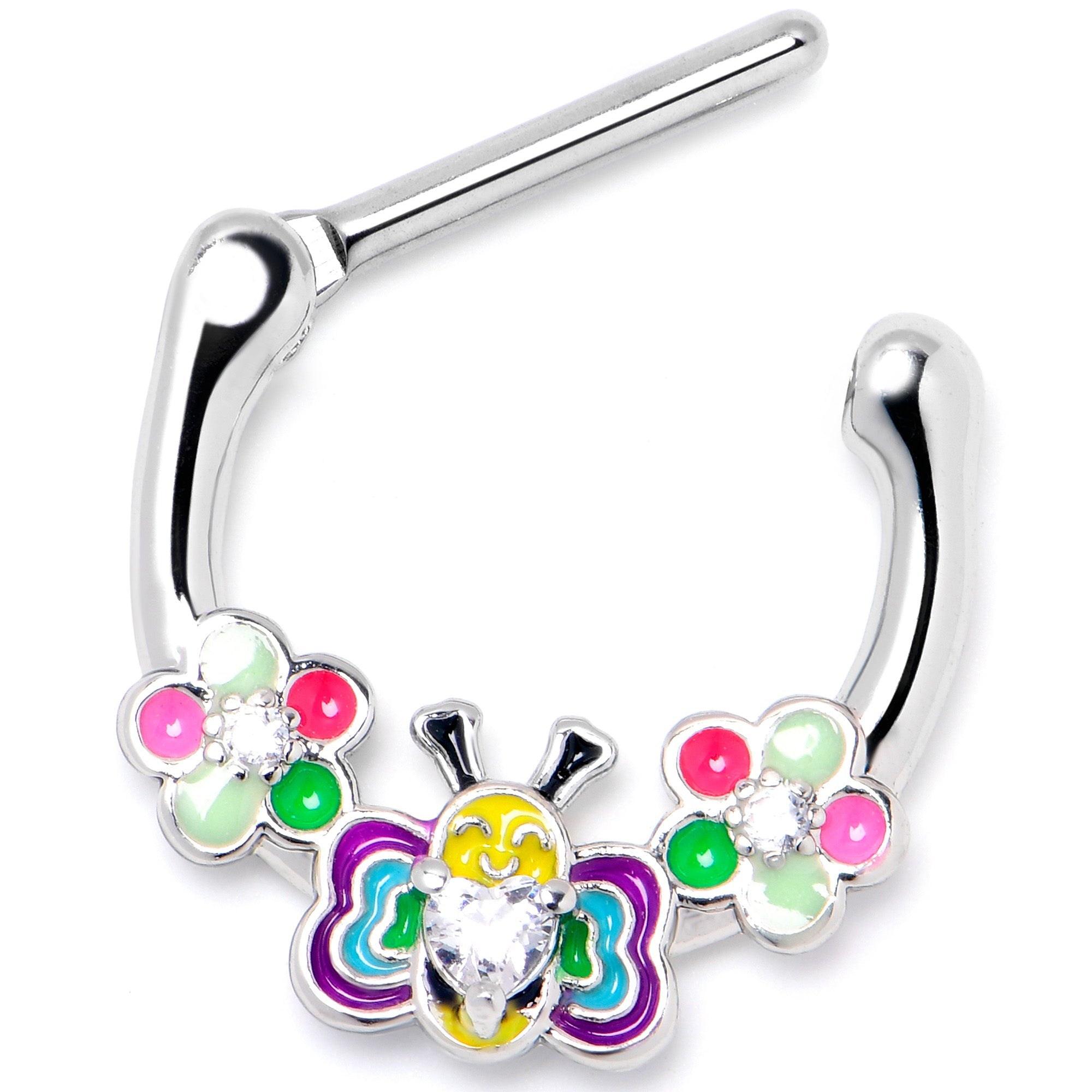 BodyCandy 16G 5/16 Clear CZ Gem Butterfly Love Bug Flower Cartilage Clicker — side view